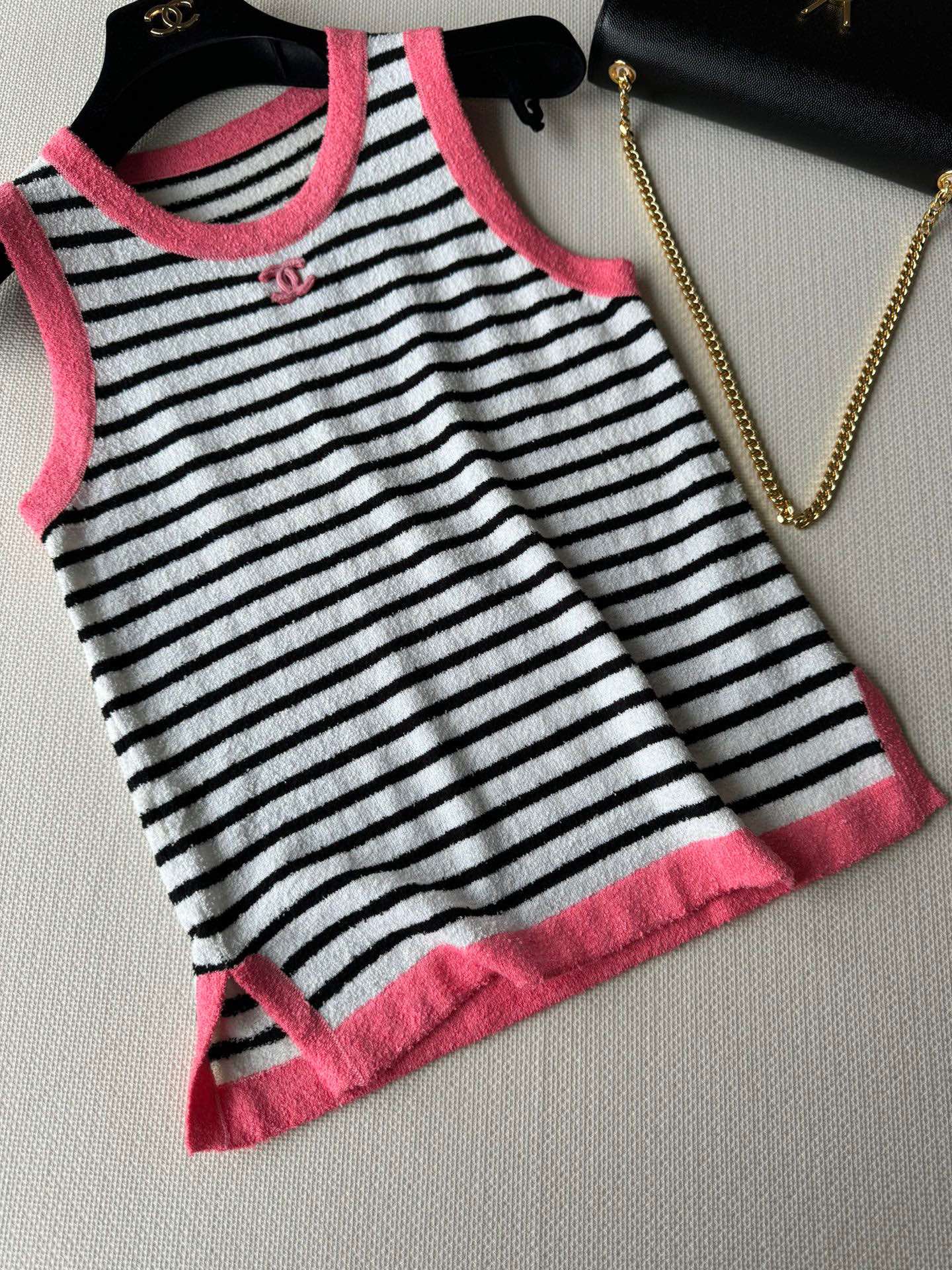 Жилет в стиле Chanel - 2403 - Новый полосатый жилет - Розовый
