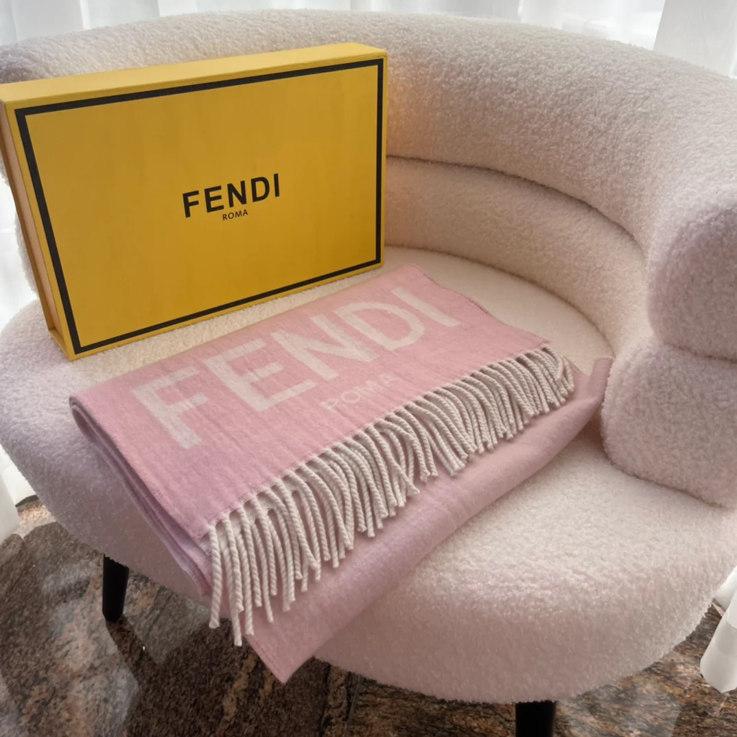 Двусторонний шарф Fendi с монограммой и градиентом - 35 см - 190 см - 78 см - Кашемир - 22 см - Шерсть - Розовый