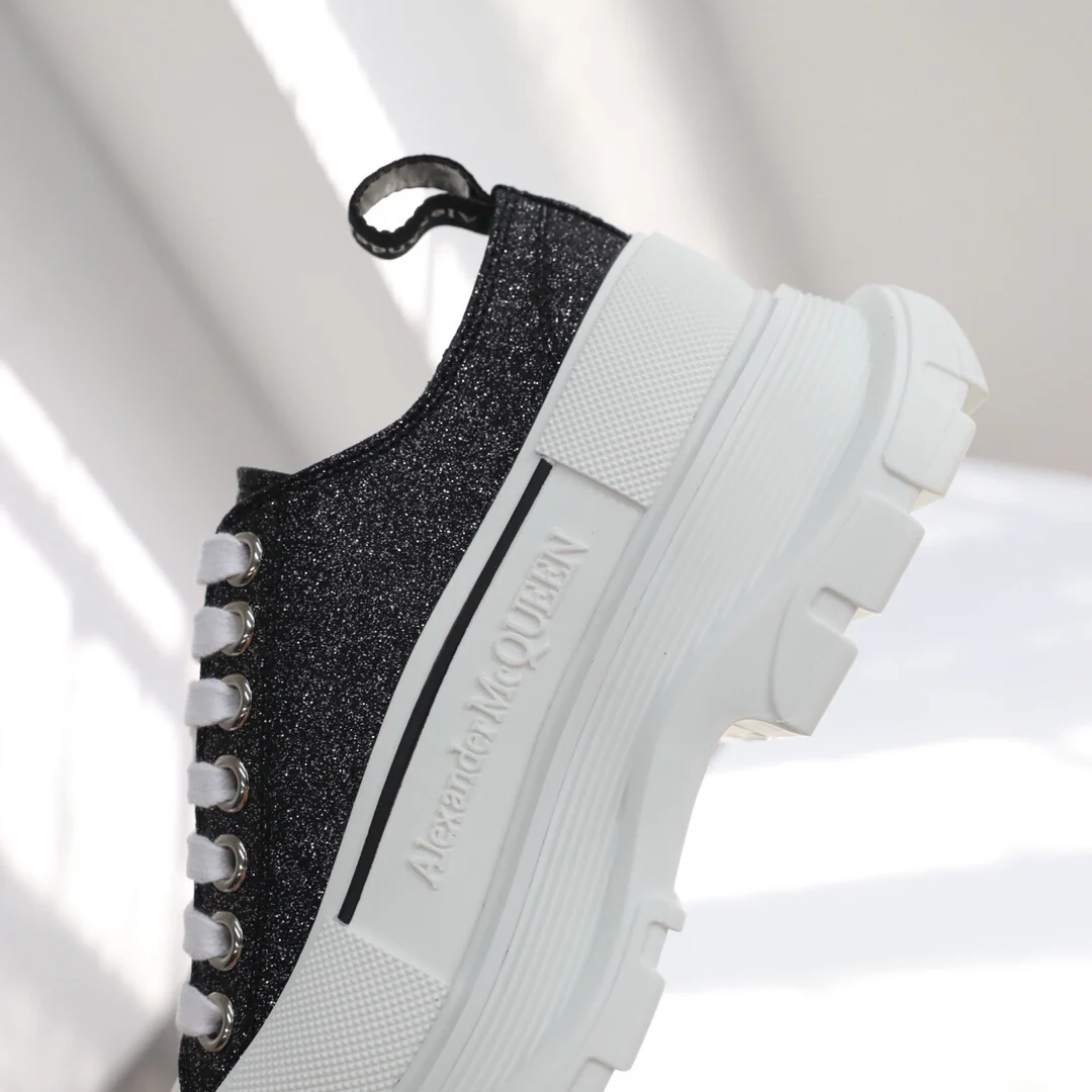 Кед на платформе McQueen - унисекс - розово-черный с блестками
