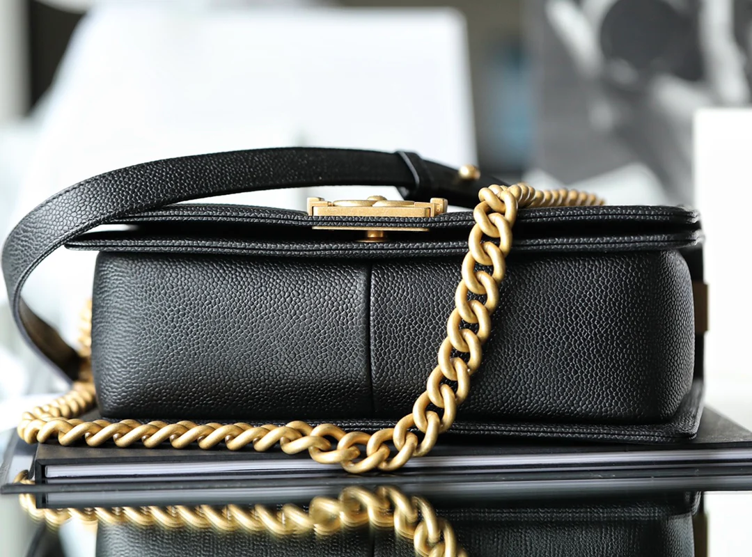 Chanel Le Boy Crystal Diamond Pattern Caviar - Medium - Black Gold