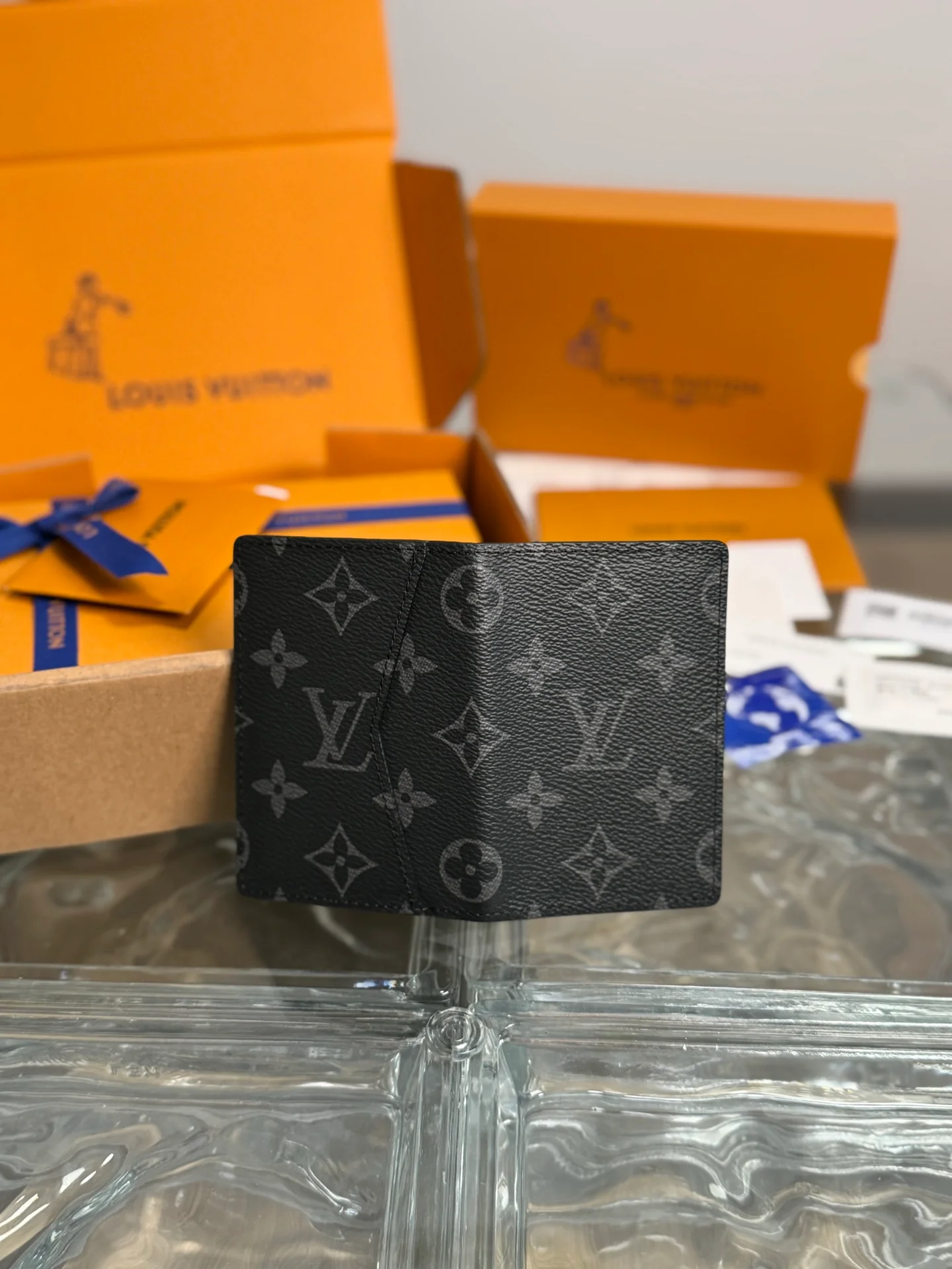 LV-m61696-Карманная складная сумка-черная из канваса с монограммой