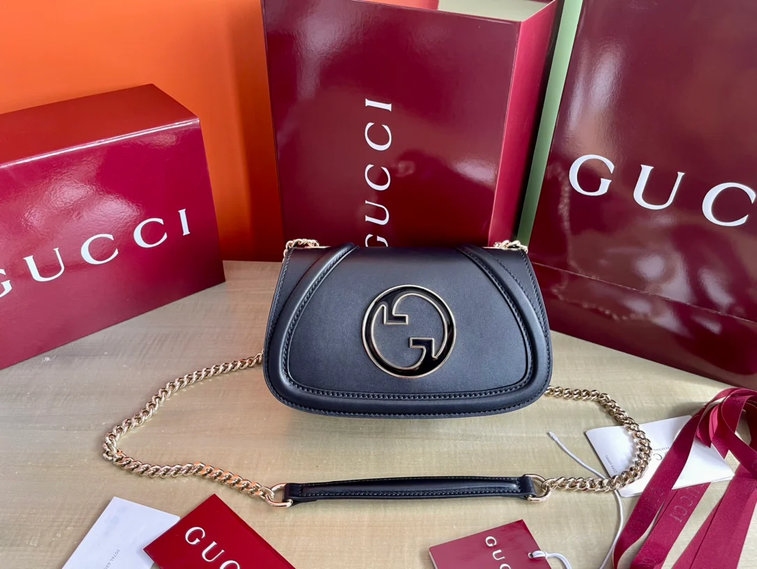 Ремешок на плечо Gucci 2025 из кожи с золотой цепочкой - синий