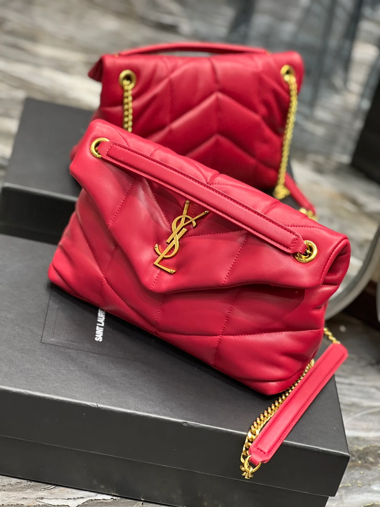 Сумка YSL New Laurent через плечо/кроссбоди, маленькая, красная.