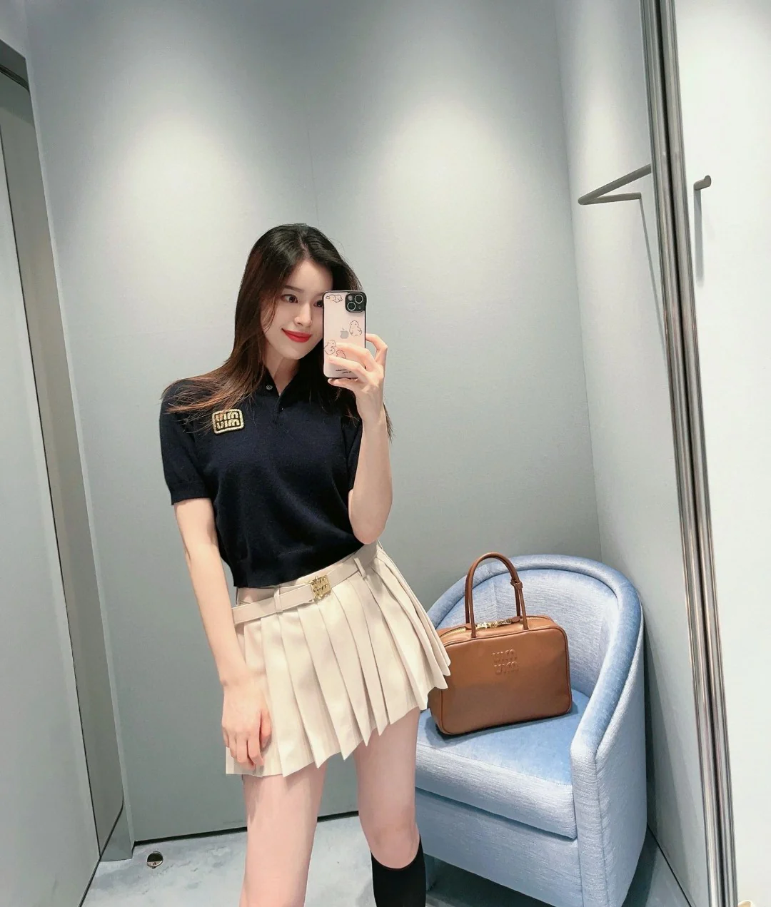 Miu Miu - 2404 - Мини-юбка кремового цвета с поясом