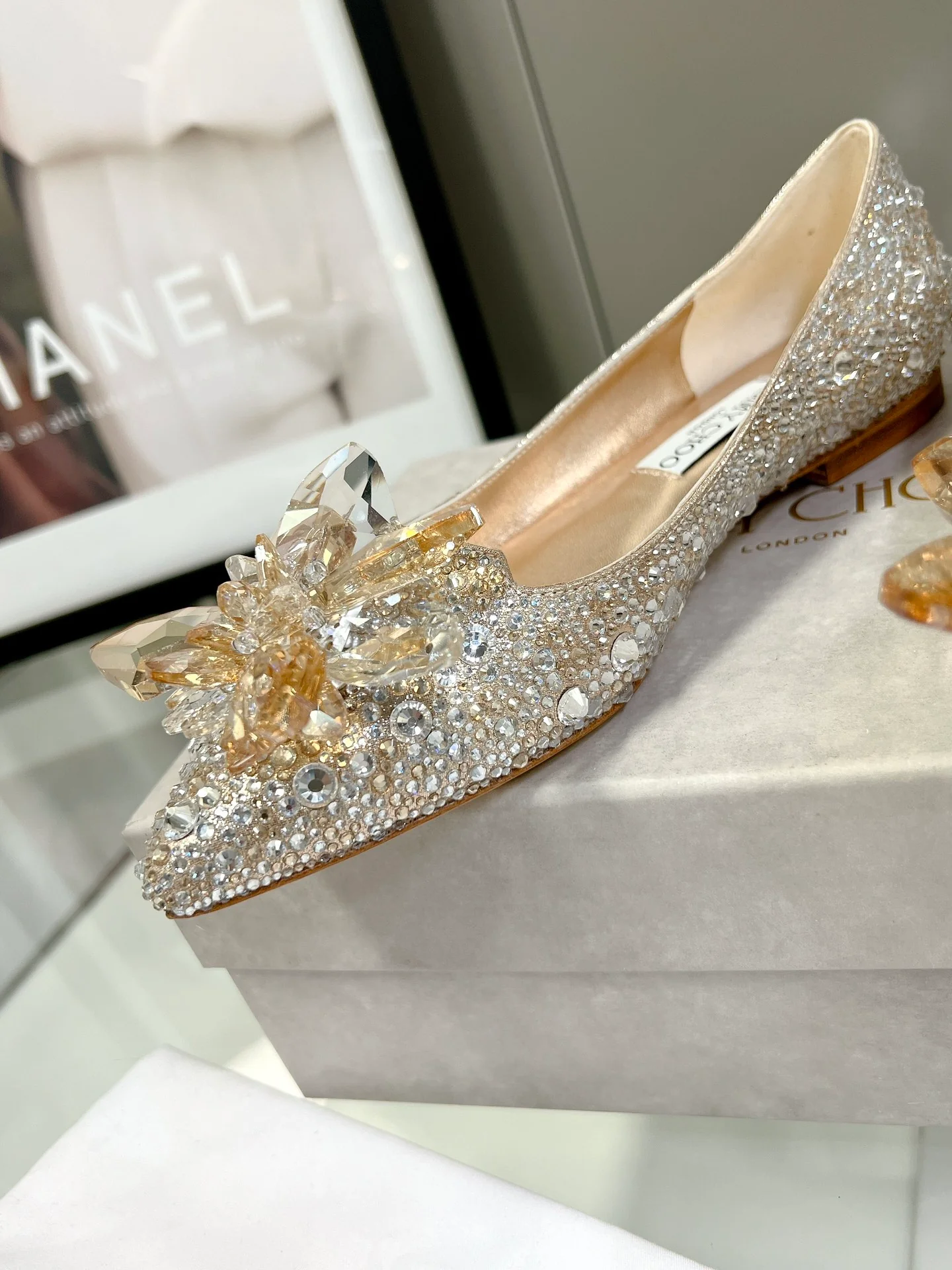 Свадебные туфли-балетки Jimmy Crystal - золотисто-серебристые