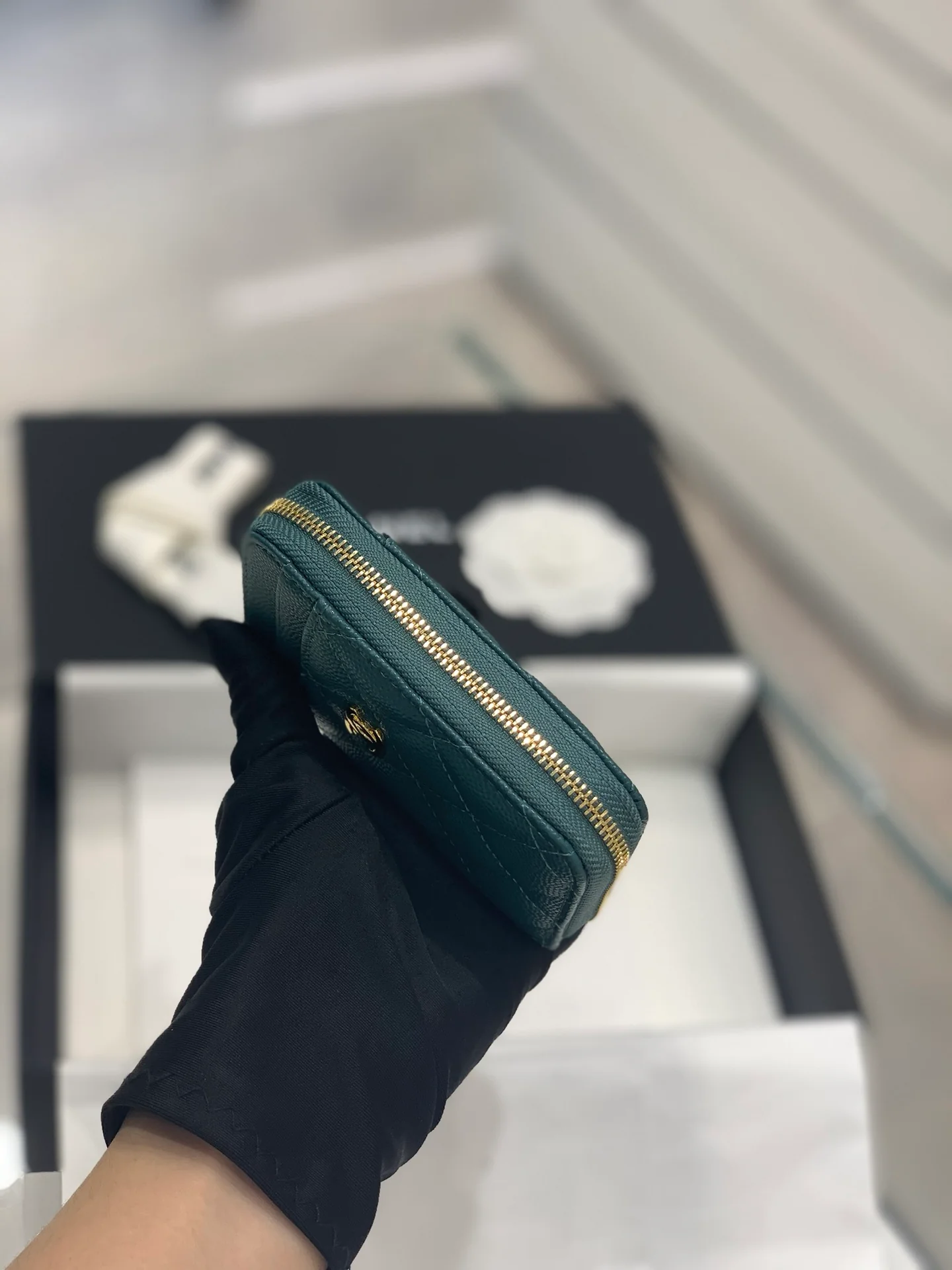 Chanel-菱格纹拉链卡包钱包 湖水绿