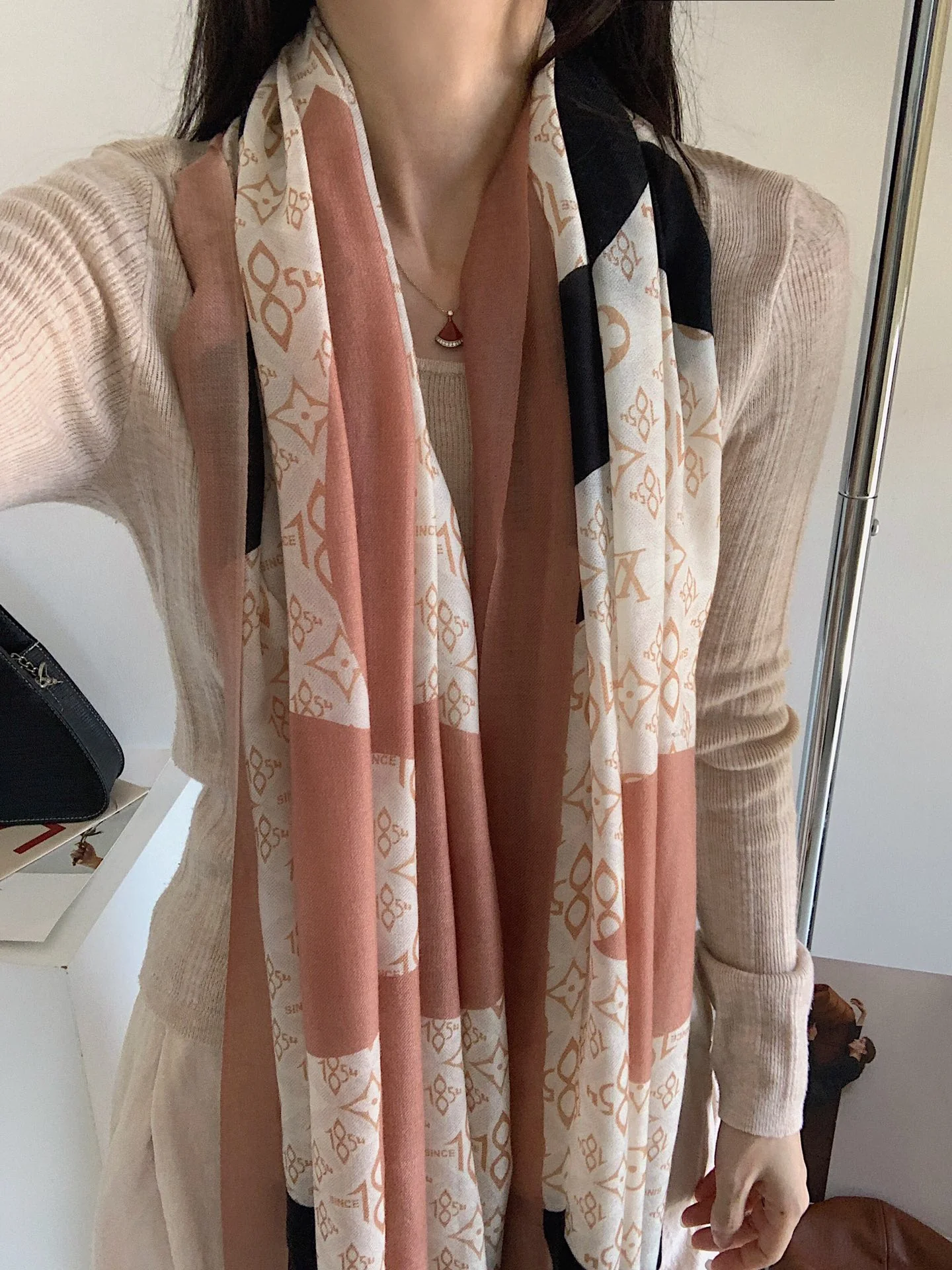 LV - Шарф с принтом клевера - 110-200 см - Кашемир 300 нитей - 1 шт.