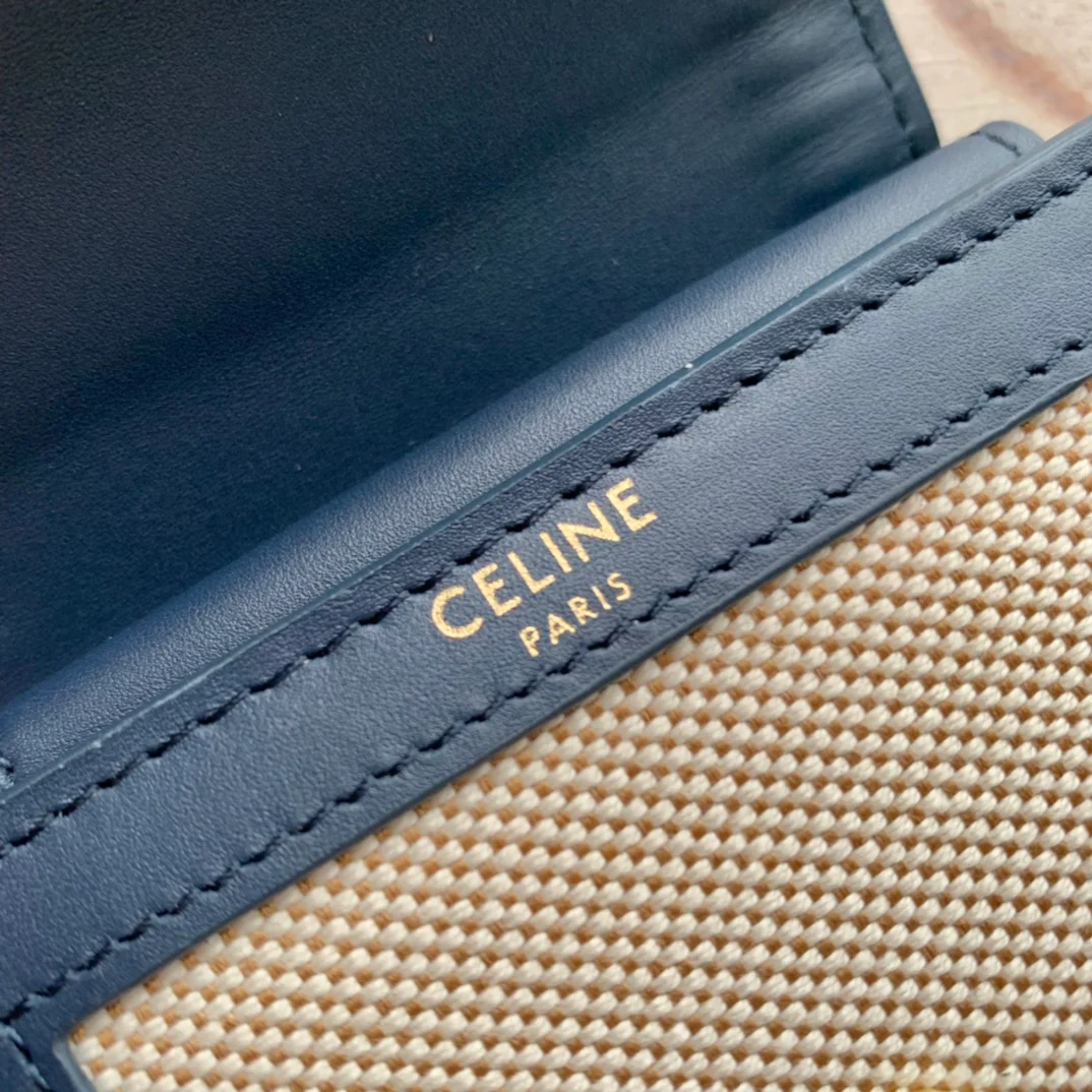 Celine 织物和牛皮革小号翻盖钱包