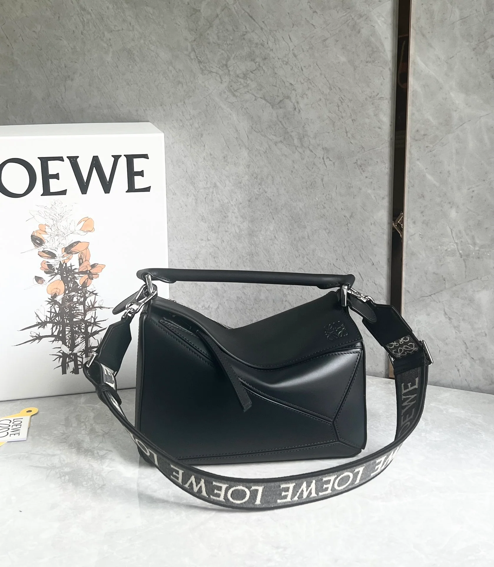 Loewe Puzzle Leather Satin Leather Black Small