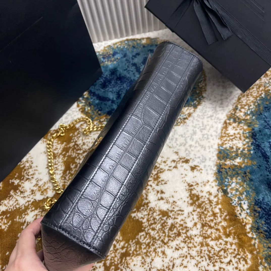 YSL-Kate Double Bread - Кожа с тиснением под крокодила - Черный - 28 см