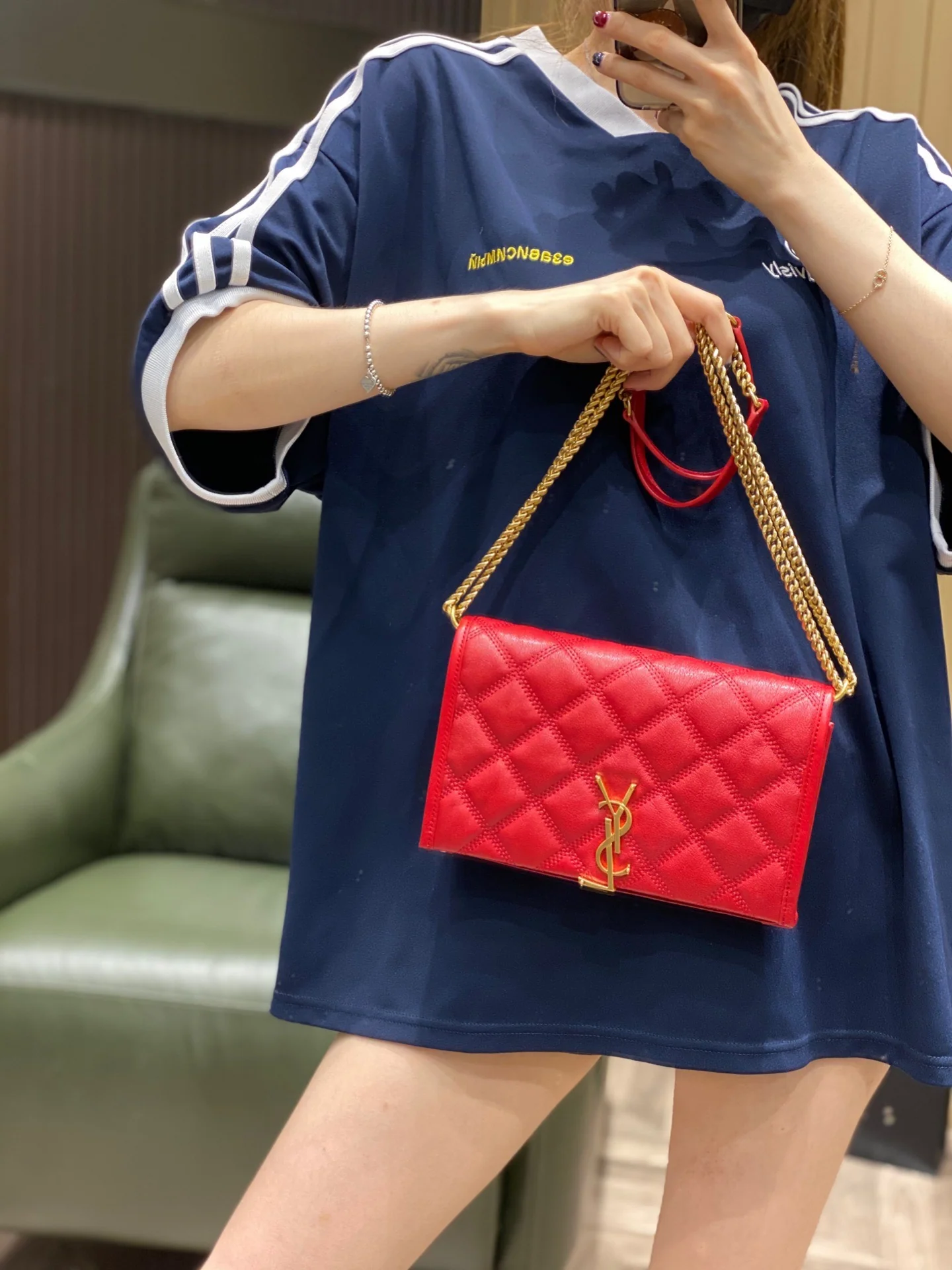 Сумка YSL-Becky из овечьей кожи с ромбовидной стёжкой и цепочкой - 2 шт.