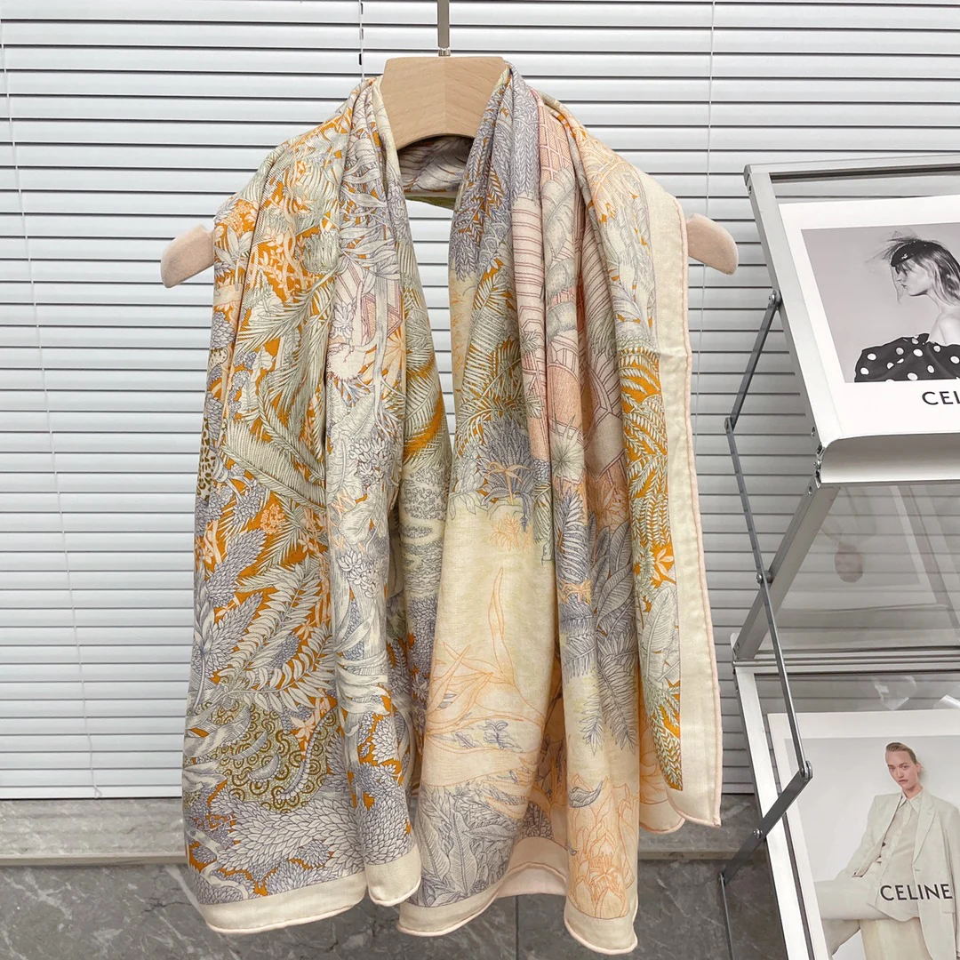 Большой двусторонний шарф Hermes - 140 см - 30 - Шелк 70 - Шерсть - 3