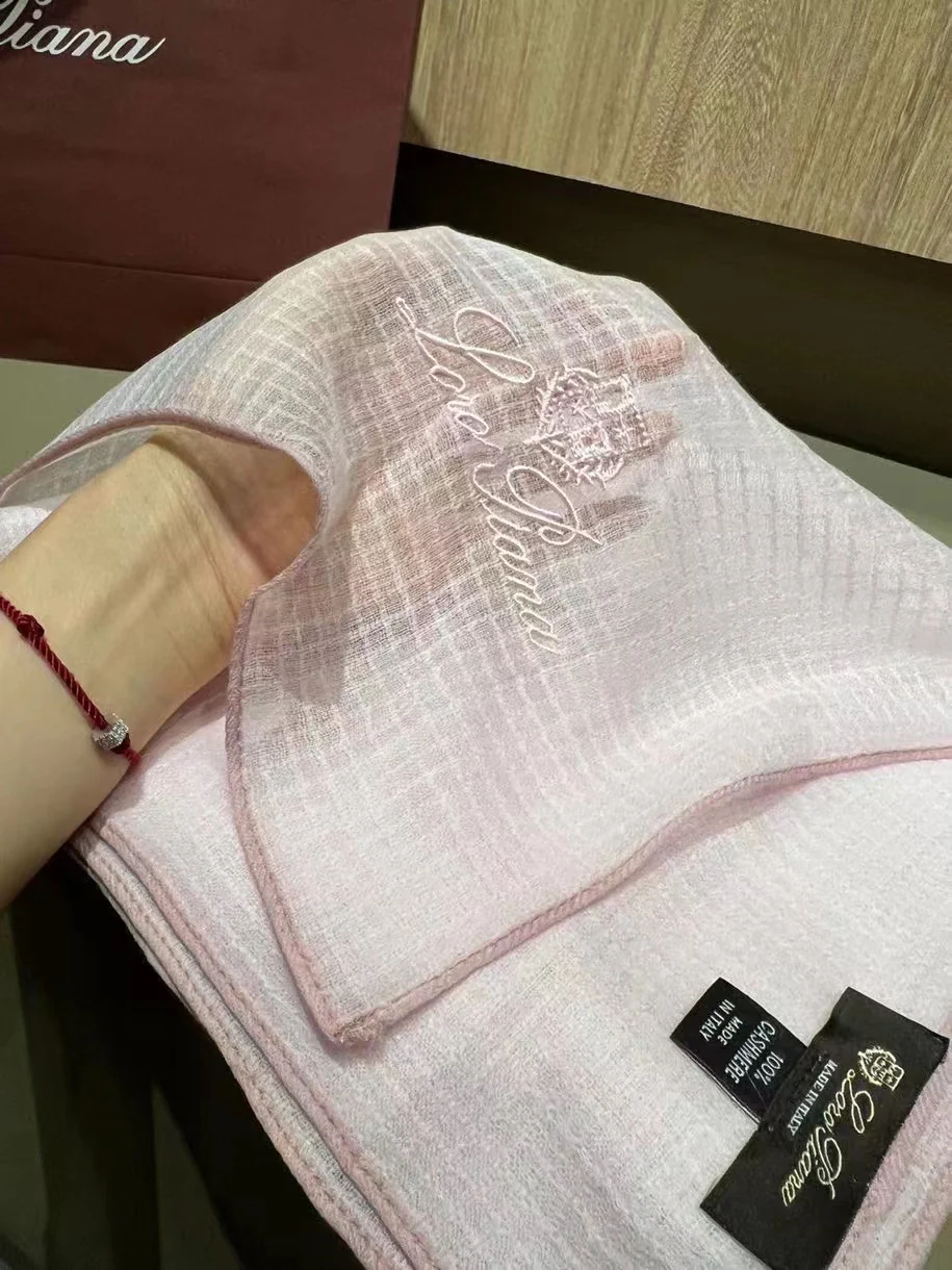 Loro Piana - Вафельный вязаный шерстяной шарф с вышивкой - 100 см - Кашемир - 90 см - 200 см