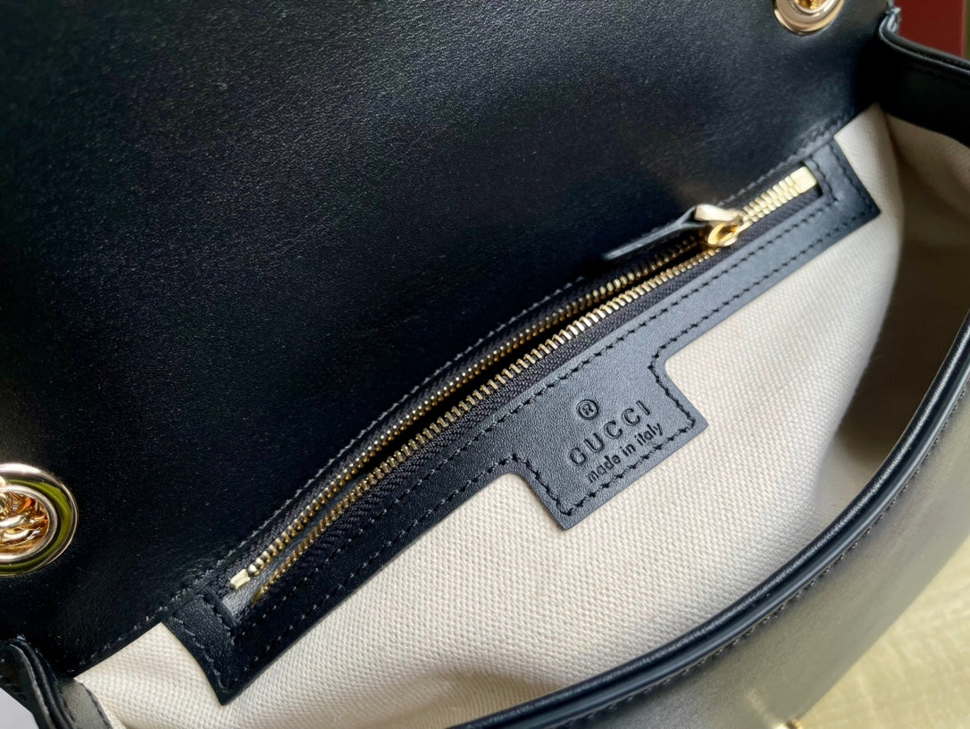 Ремешок на плечо Gucci 2025 из черной кожи с золотой цепочкой - синий