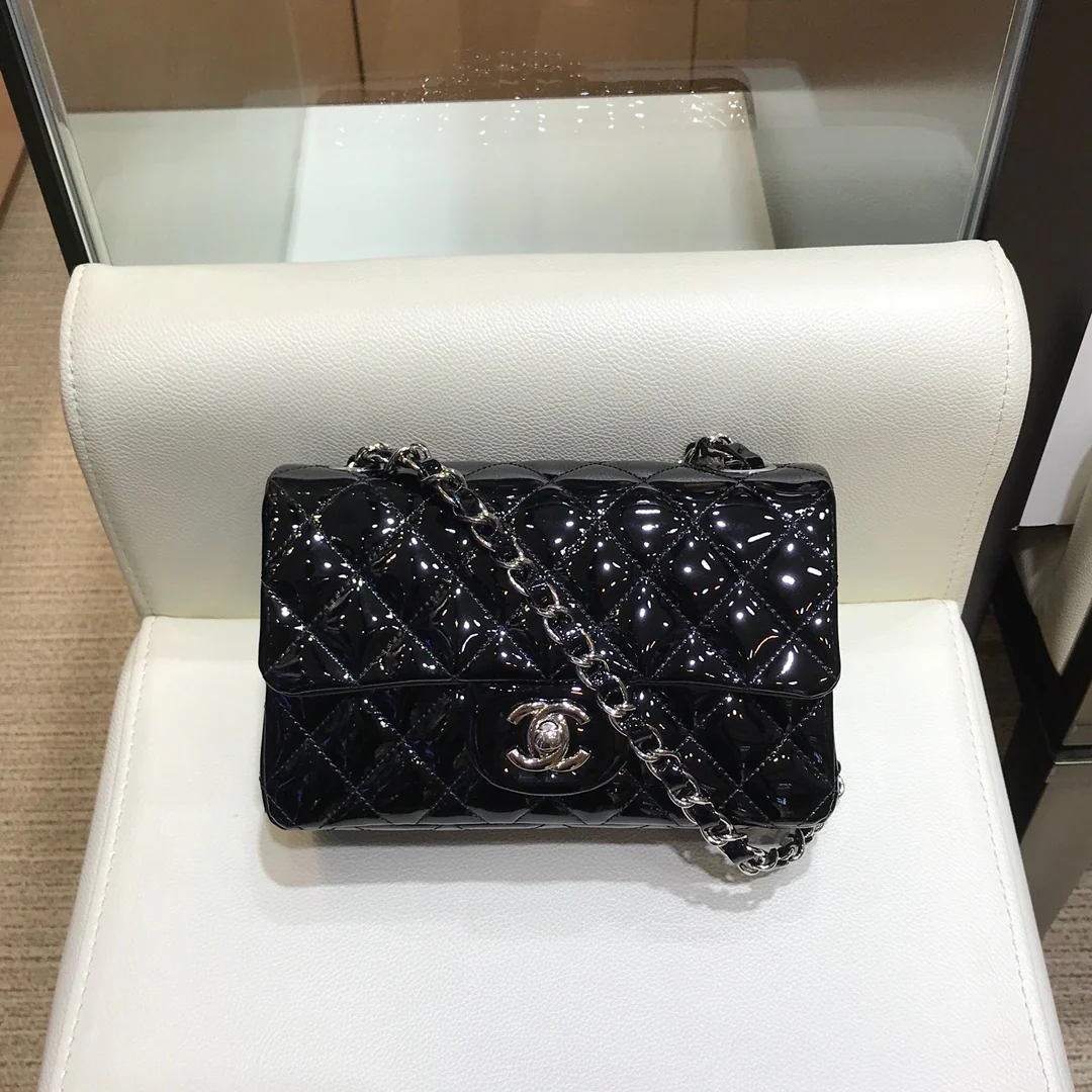 Сумка Chanel CF - лакированная кожа - серебряная цепочка - 25 см - 1