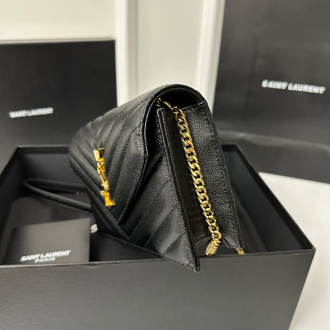 YSL Monogram Caviar WOC Black with Gold Buckle 19cm