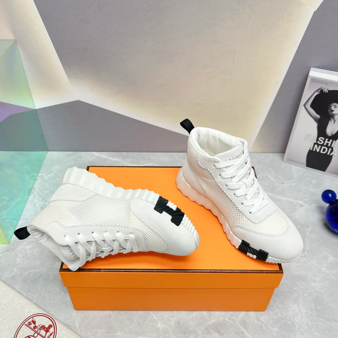 Новинка сезона весна/лето 2023 от Hermes - Дышащие сетчатые высокие повседневные кроссовки - Унисекс - Белые