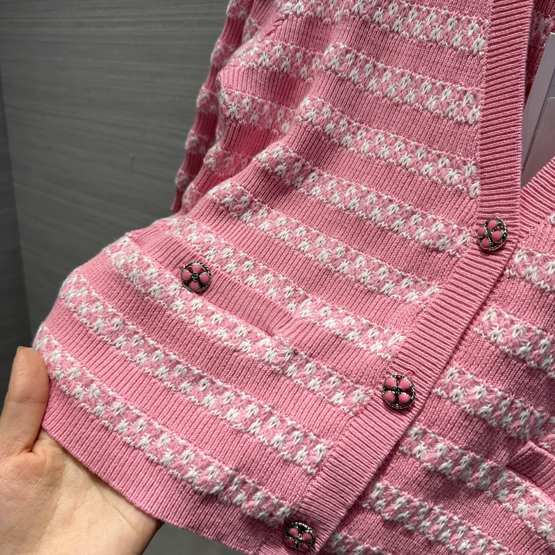 Chanel 2403 - Вязаный кардиган с V-образным вырезом - Розовый