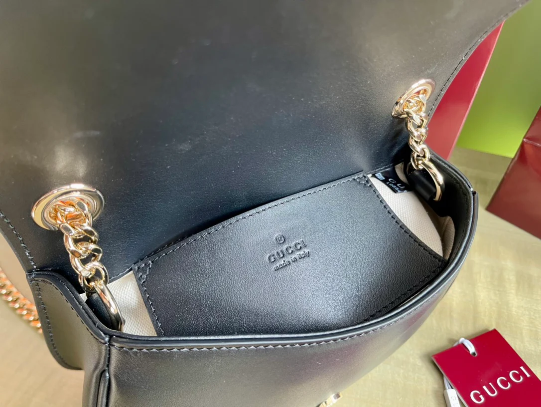 Ремешок на плечо Gucci 2025 из кожи с золотой цепочкой - синий