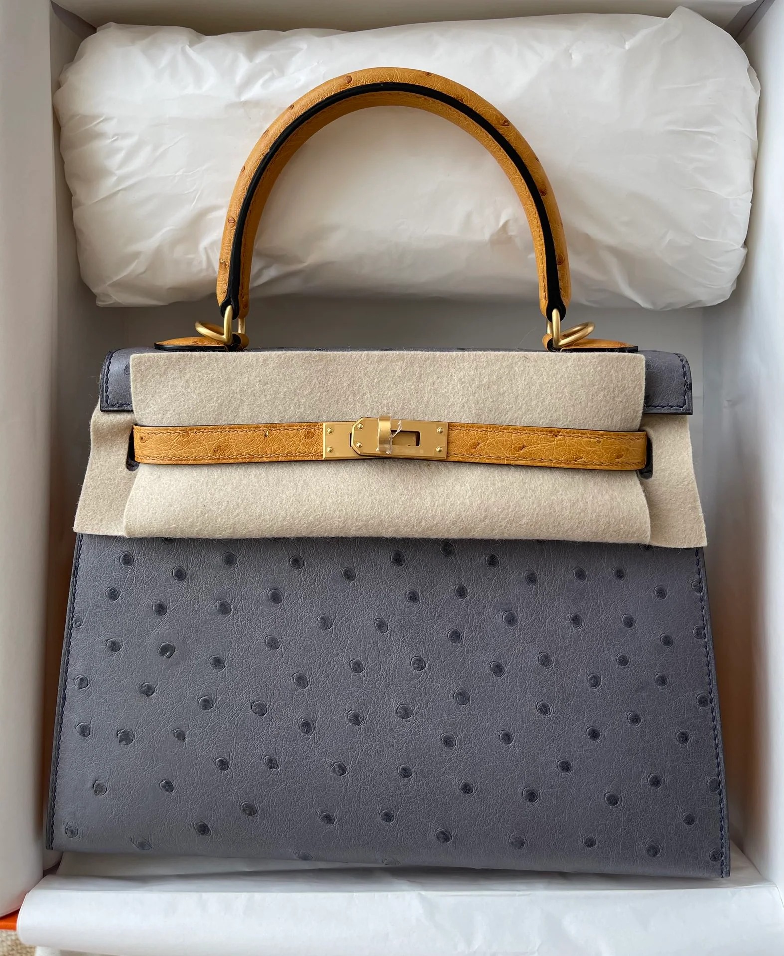 Hermes-kelly-25-so Страусиный агат серый с янтарно-желтым