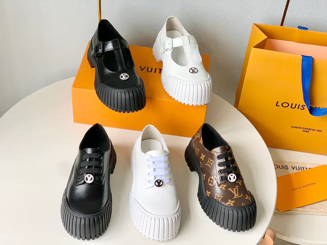 Новинка LV 2023 года - Серия Ruby - Туфли Мэри Джейн на каблуке с биде - Черные