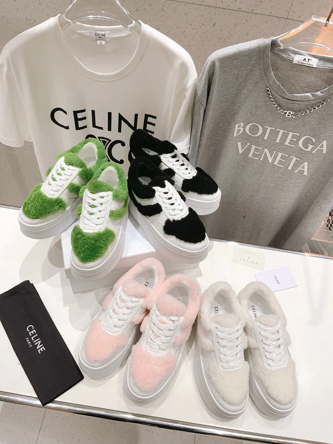 Кроссовки на платформе Celine - розовые