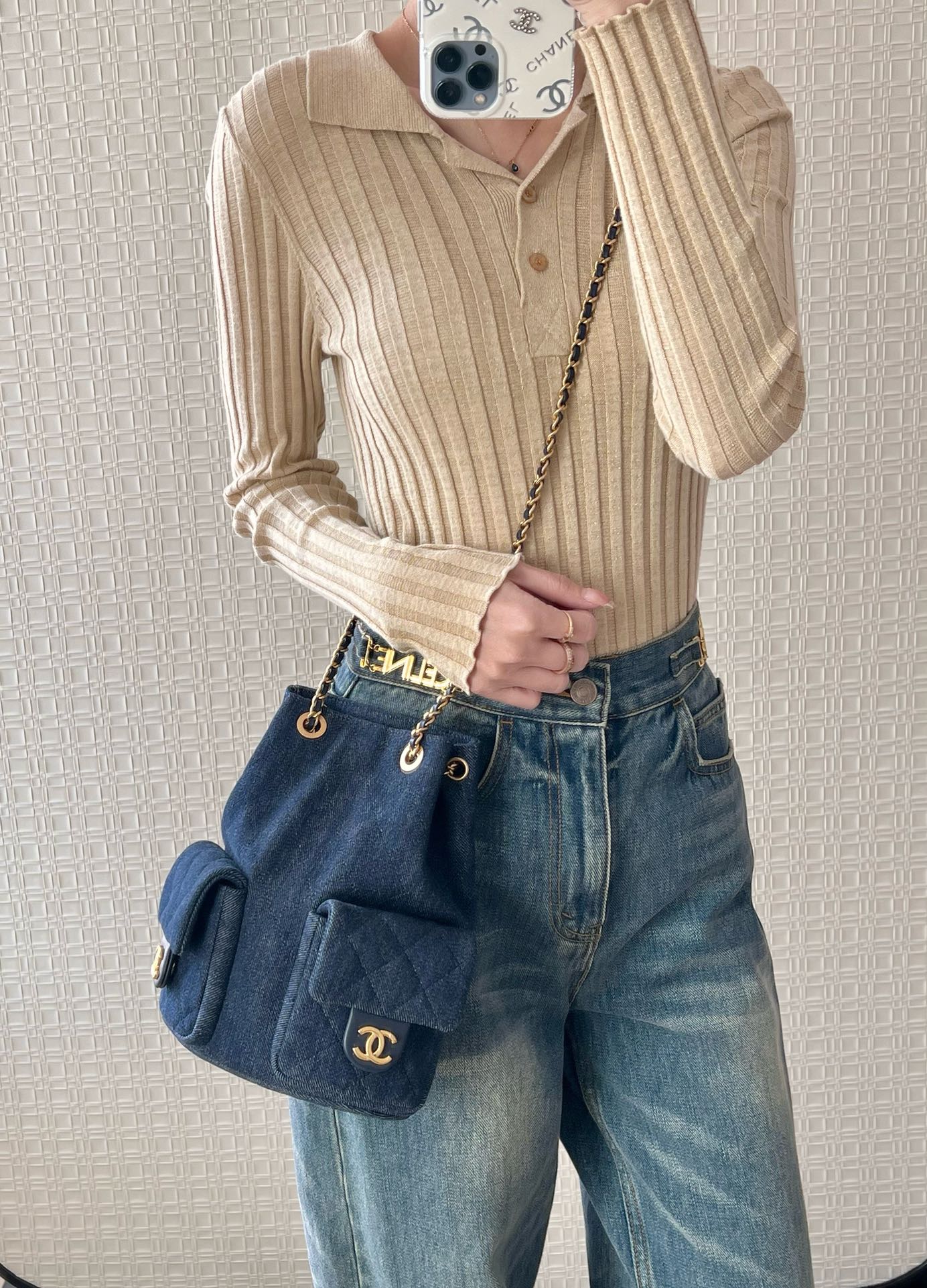 Рюкзак Chanel 25c на завязках — темно-джинсовый