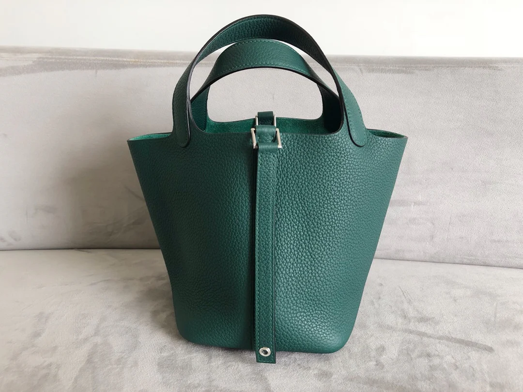 Часы Hermes Picotin 18tc цвета павлиньего пера с серебряной пряжкой