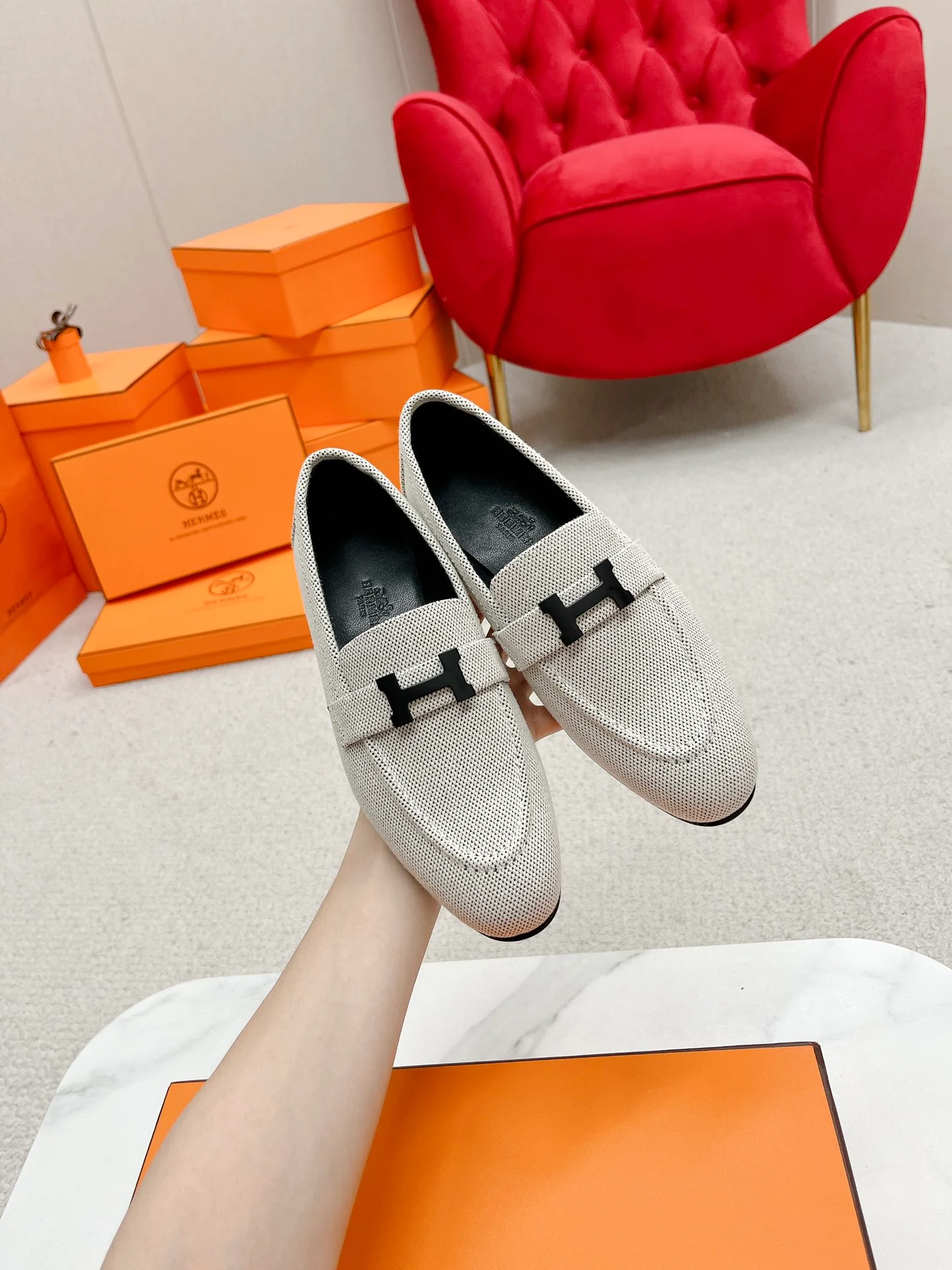 Лоферы Hermes Royal - бежево-серые