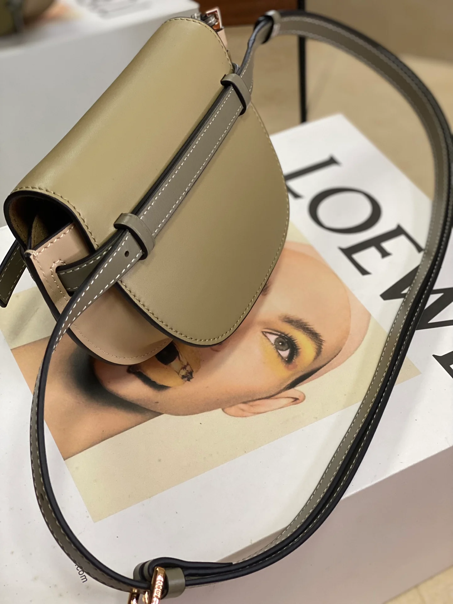 Loewe-gate-dual-milk-gray and green-panel mini