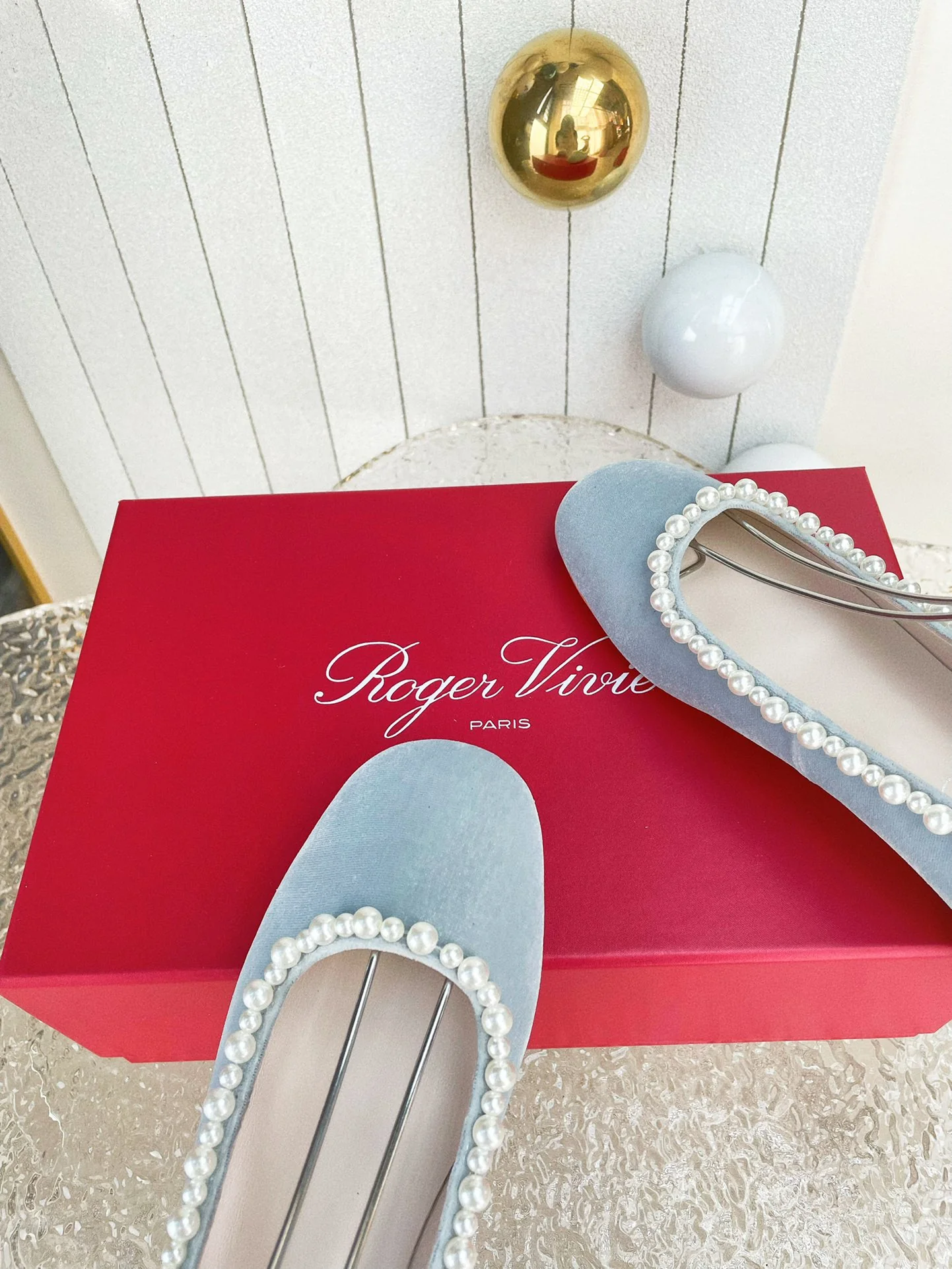 Туфли RV - балетки с жемчужной отделкой, 2024 год - синие