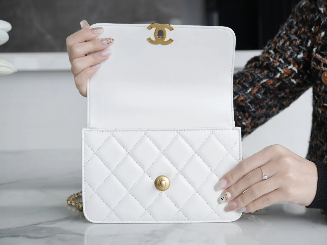 Chanel 24c Double Gold Ball CF Mini 19 White