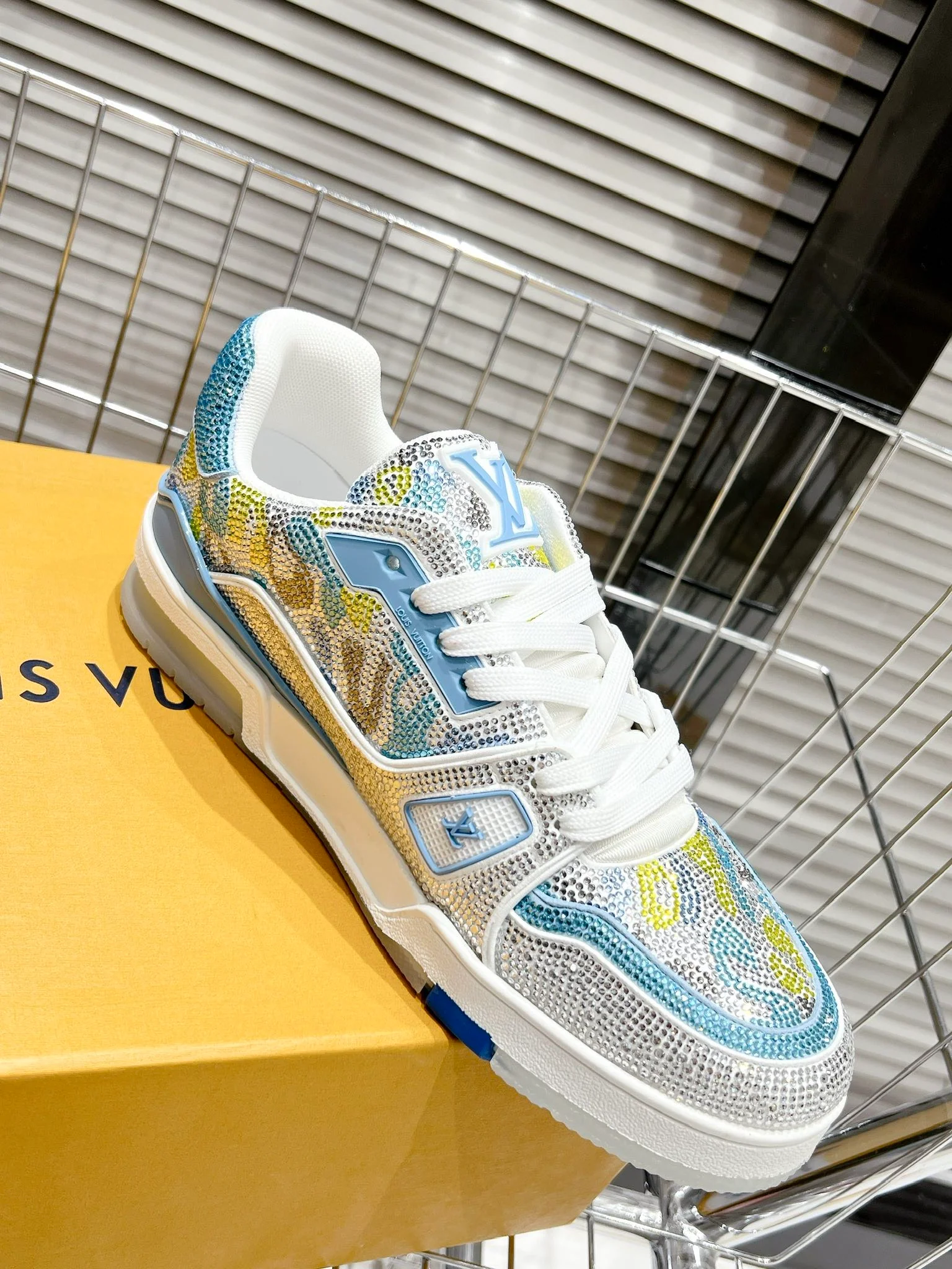 Кроссовки LV Trainer - Скейтбордистские кроссовки - Глянцевый узор, сине-серебристый - Унисекс