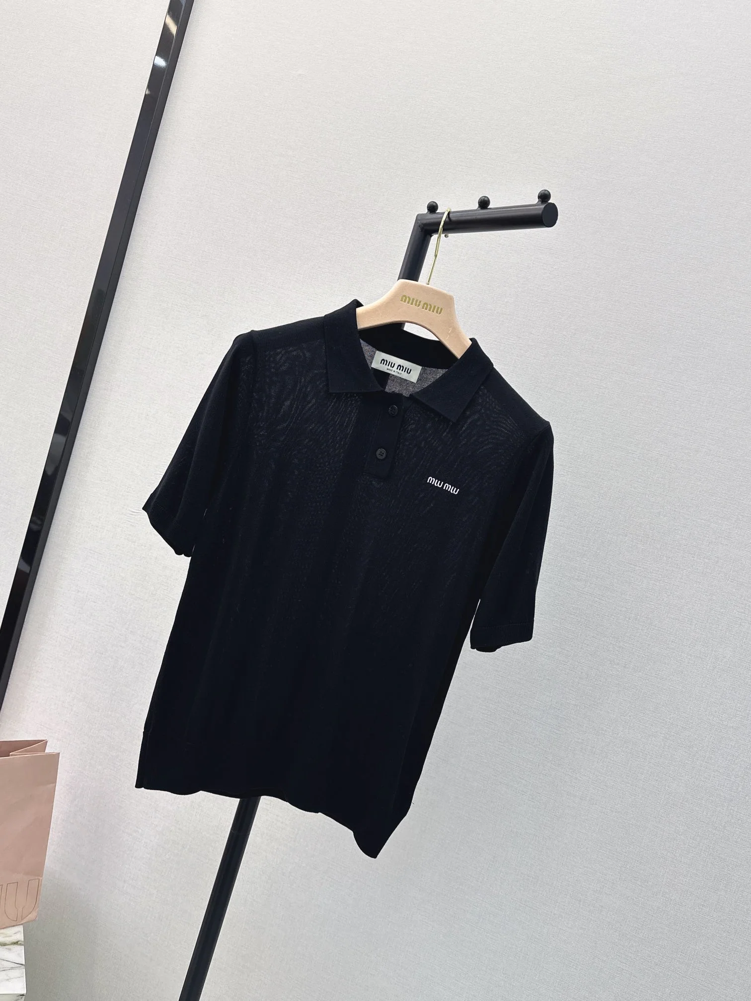Miu Miu - 2404 - 24ss Весенне-летний новый вязаный свитер-поло - Черный