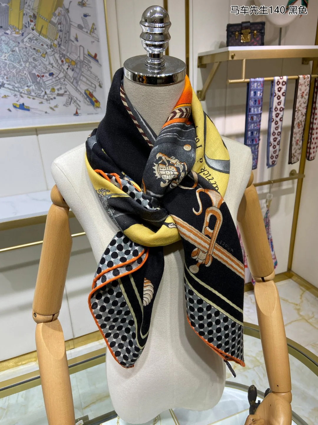 Hermes - Шарф Mr. Coach Square Scarf - 140 см - 70% кашемир - 30% шелк - 2 шт.