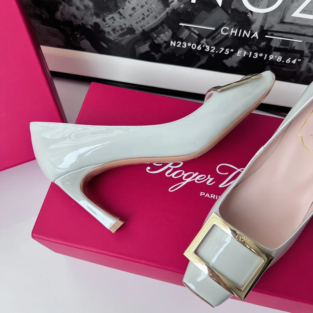 Туфли RV - классические туфли на высоком каблуке - 7-5 см - серо-голубые