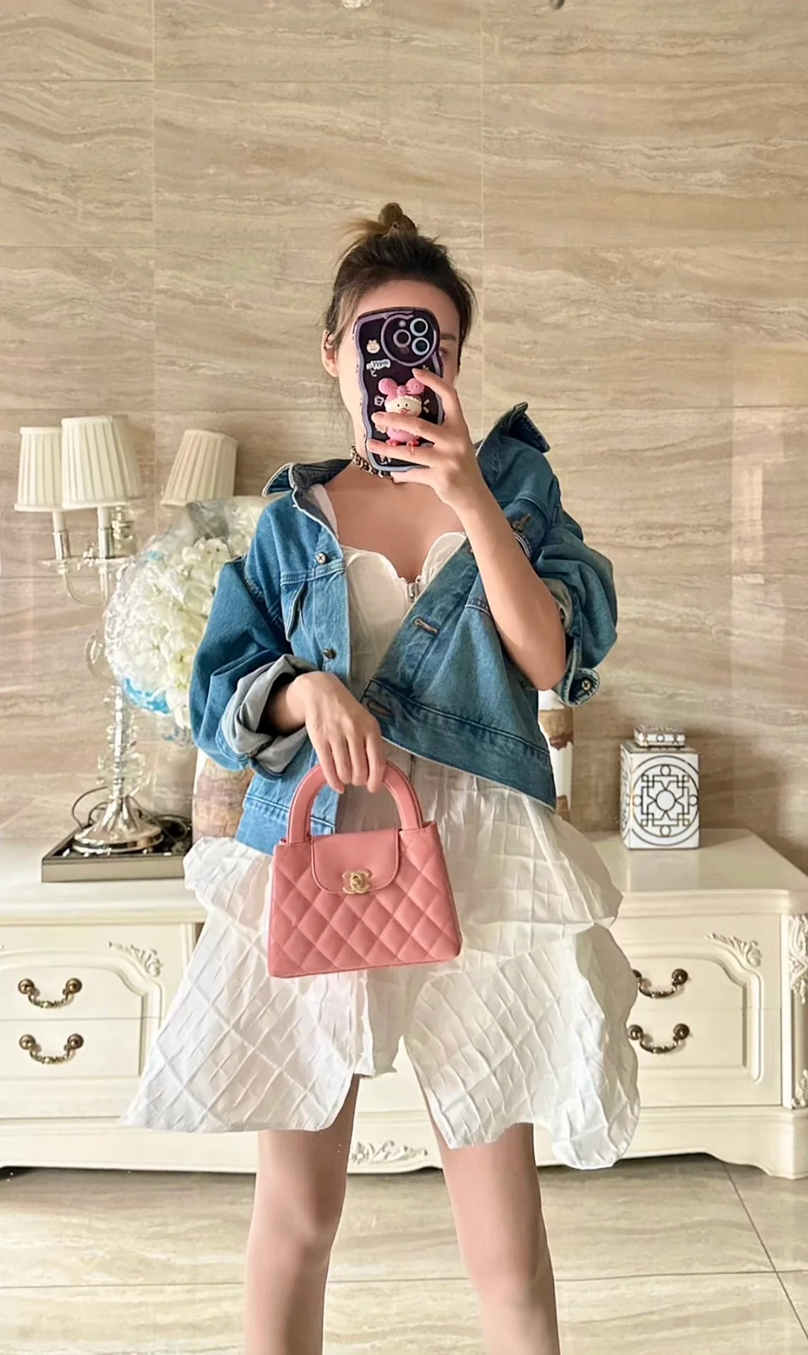 Сумочка Chanel Kelly Chain, большая, кораллово-розовая