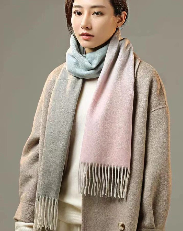 Многоцветный градиентный шарф Hermes - 32 см - 190 см - Кашемир премиум-класса, импортный - Синий - 1