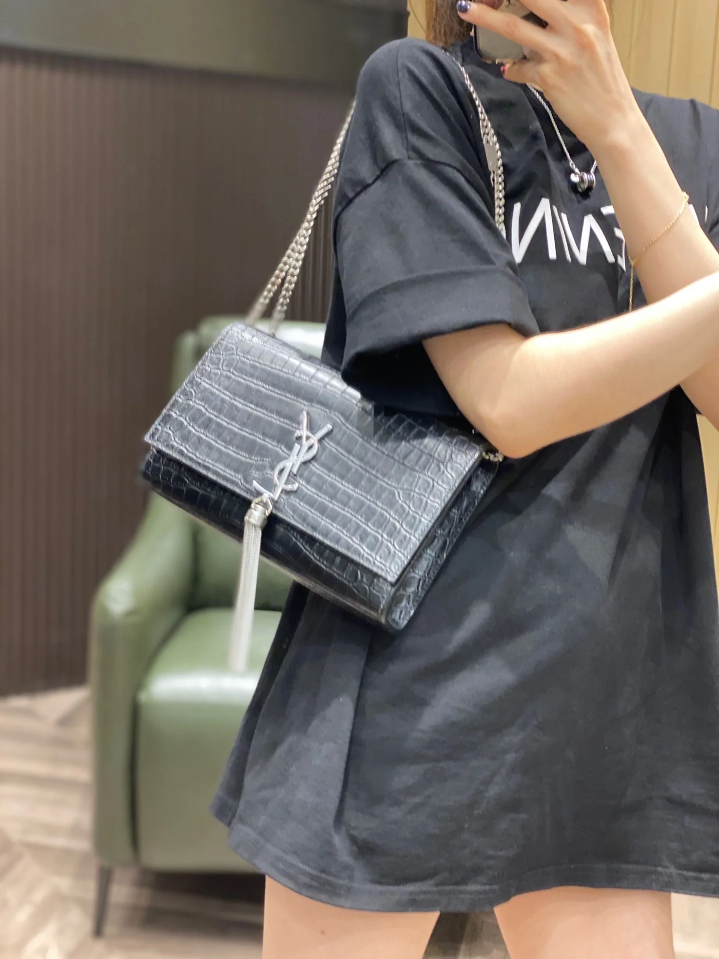 Сумка YSL-kate с цепочкой и крокодиловым принтом