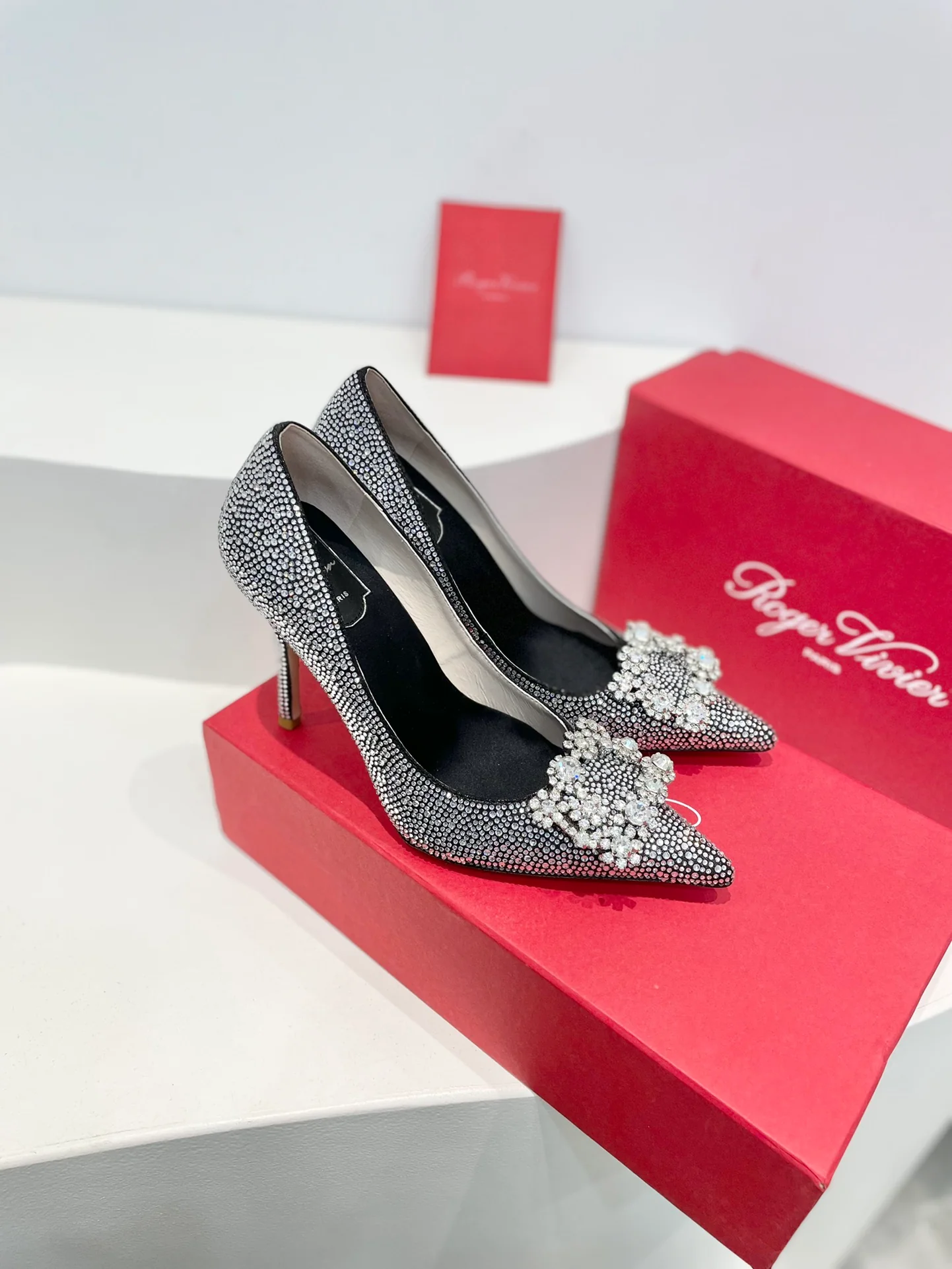Обувь RV Shoes - Серия Crystal Shoes - Туфли на высоком каблуке со стразами - Черно-серебряные