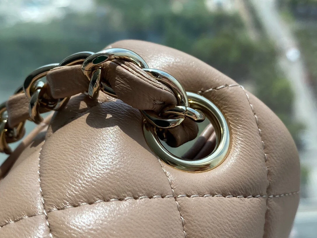 Chanel CF Mini 20cm - Milk Tea Apricot Lambskin with Light Gold Buckle - CF20