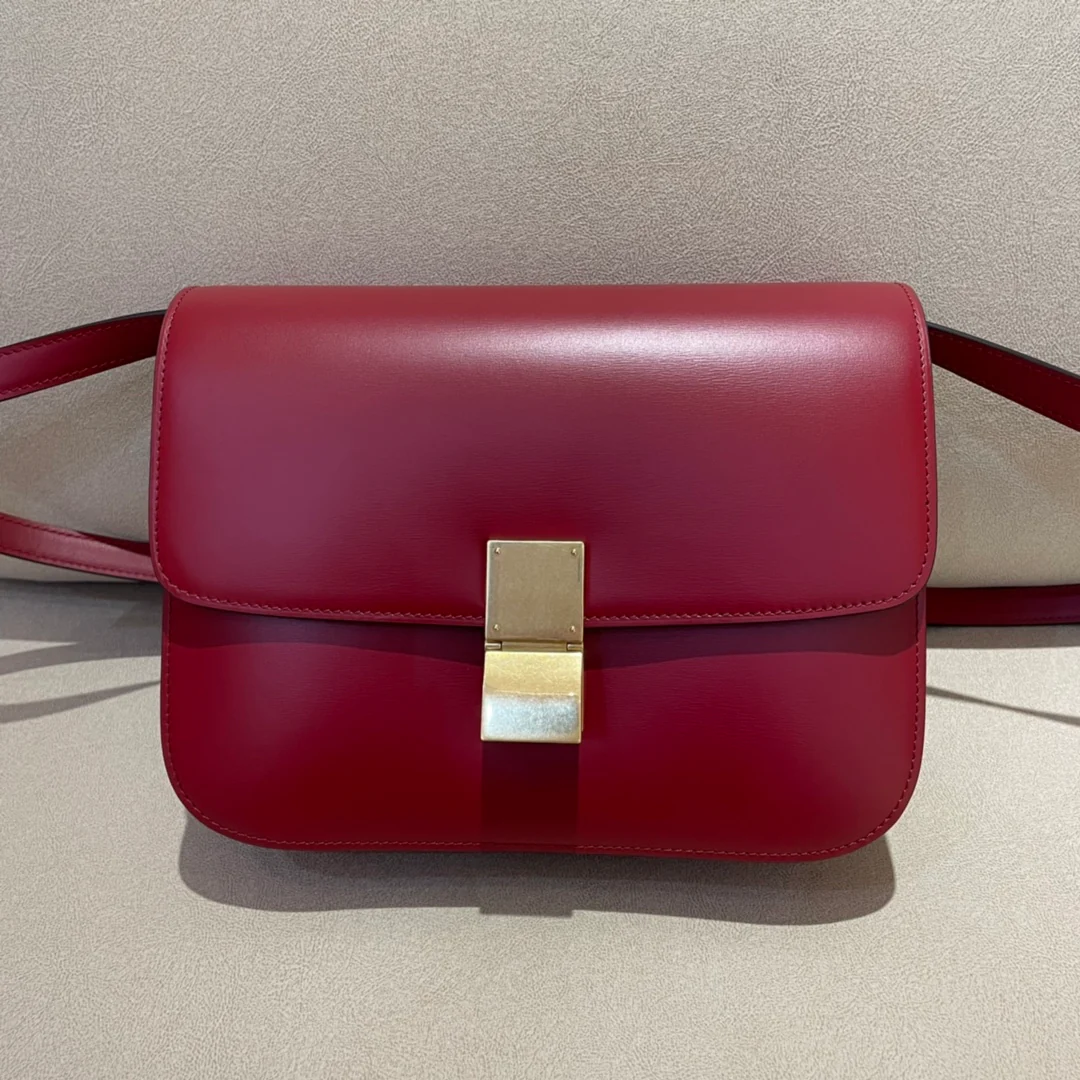 Сумка Celine Box Teen Fine в полоску, средний размер, красная.