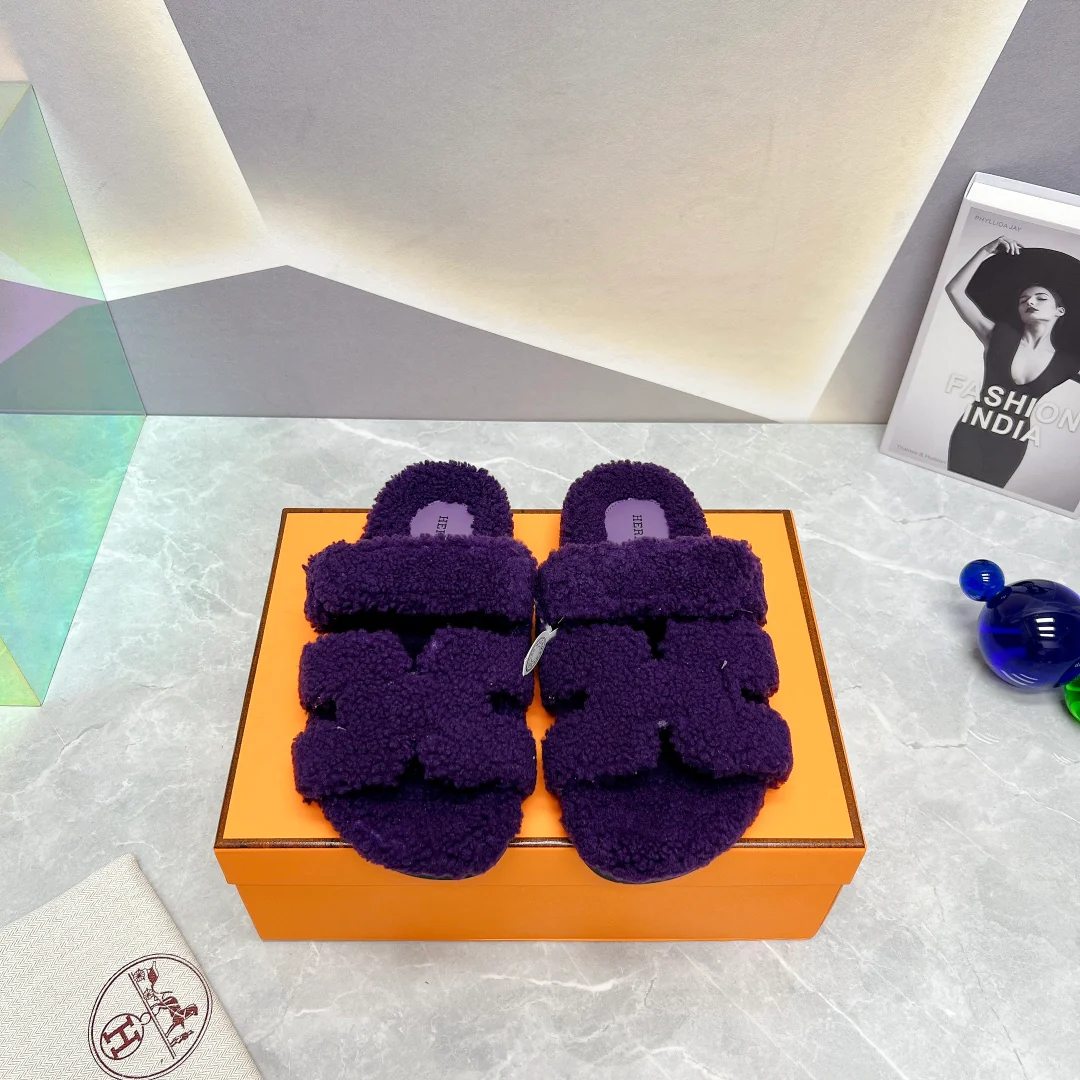 Новинка сезона осень/зима 2023 от Hermes - Дядяны тапочки - Фиолетовые