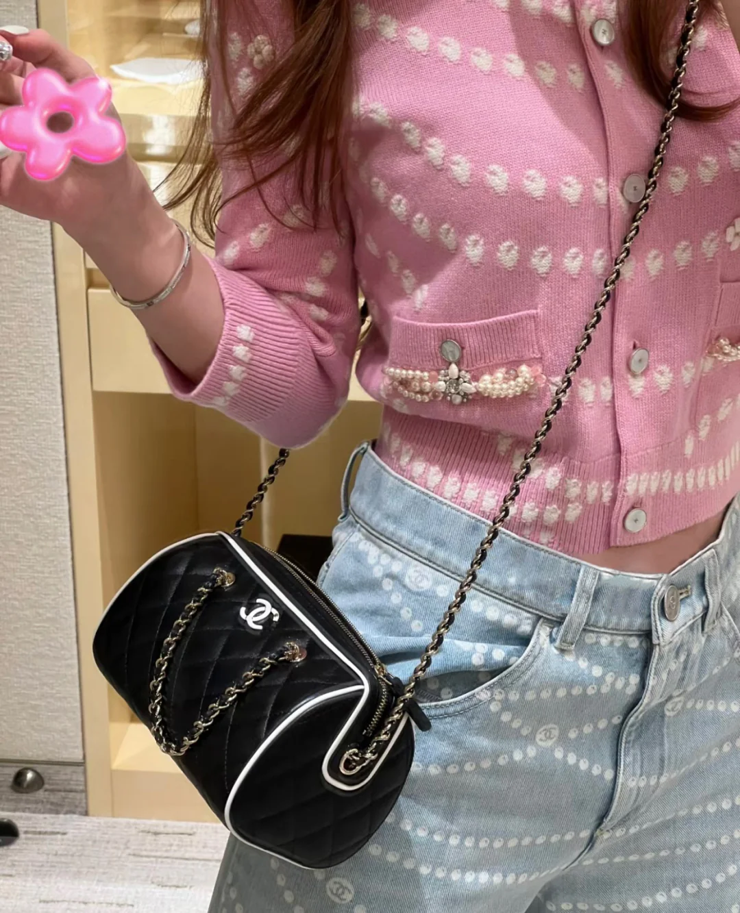 Мини-шар для боулинга из овечьей кожи, весенне-летний, 25 пенсов, с черно-белыми краями.