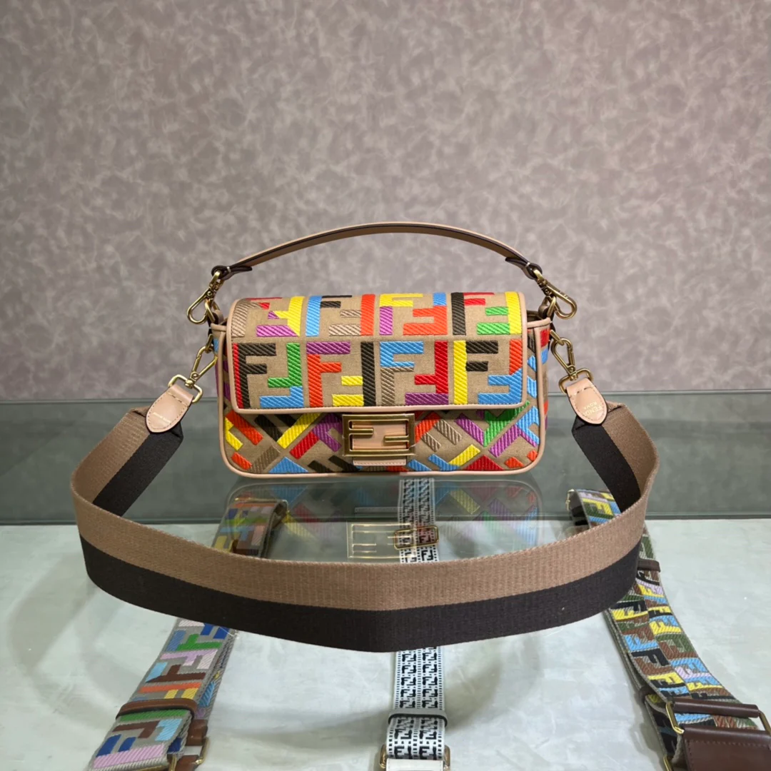 Fendi Baguette Medium Rainbow Canvas Bagel - 1