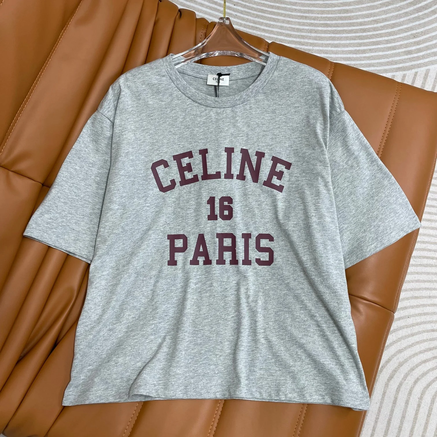 Футболка с коротким рукавом Celine 2404 с принтом логотипа - серая