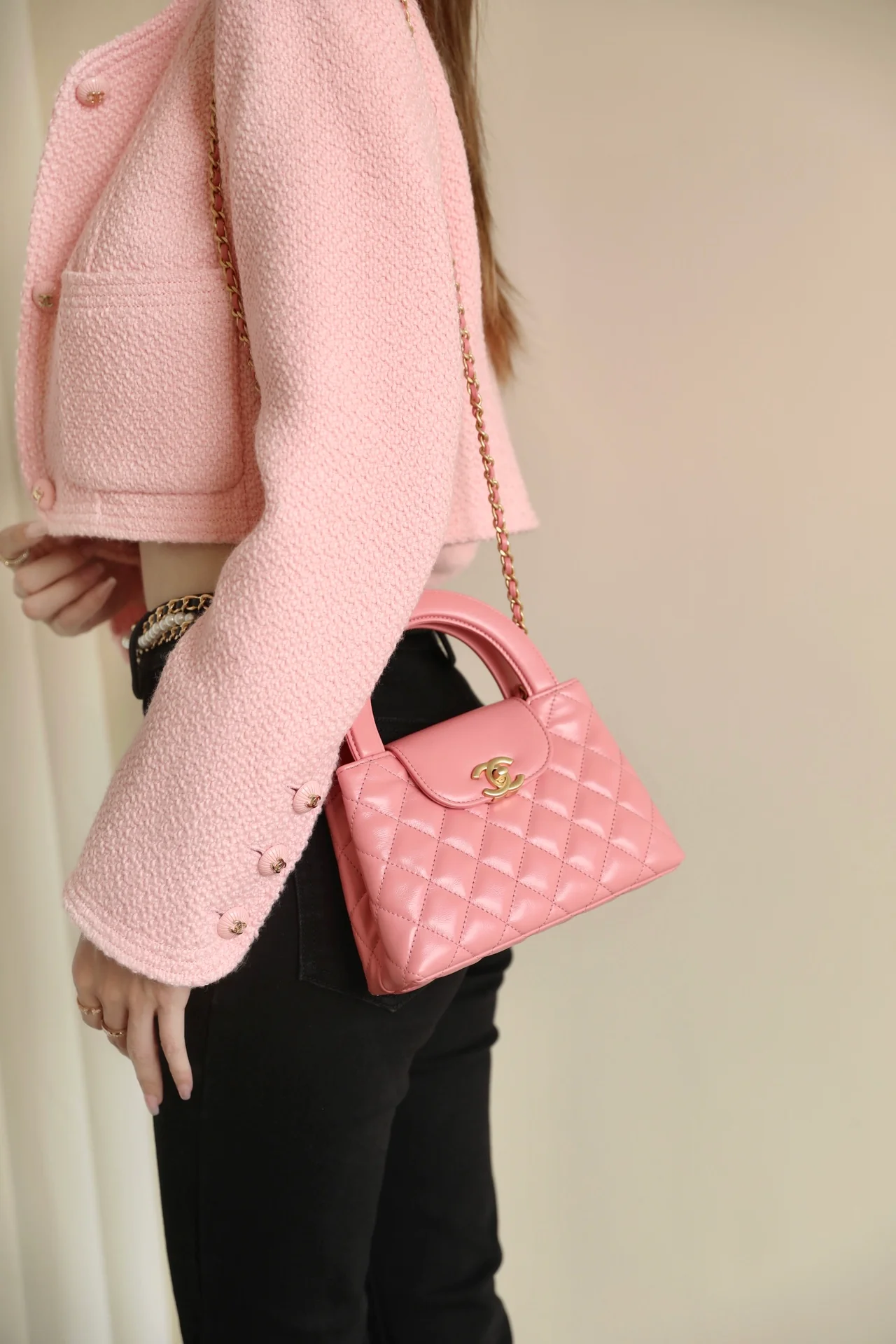 Сумочка Chanel Kelly Chain, большая, кораллово-розовая