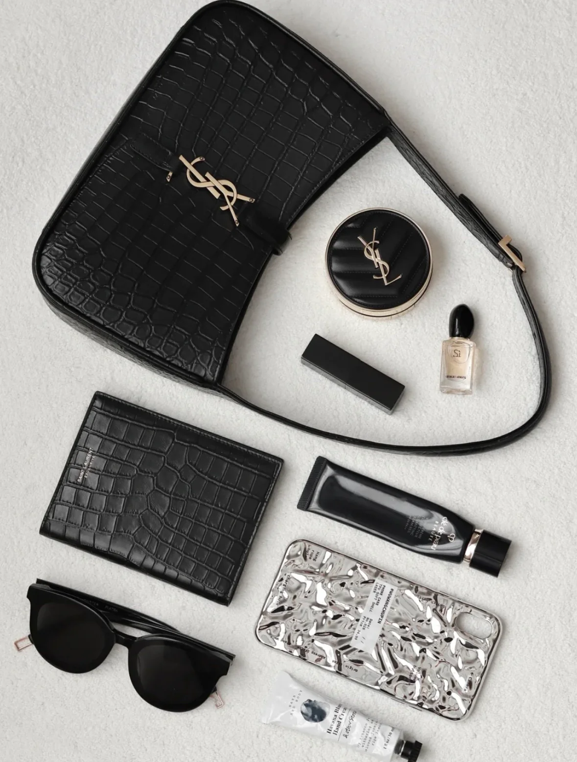 Кожаная сумка через плечо YSL-le-5-a-7 - крокодиловая кожа, черная