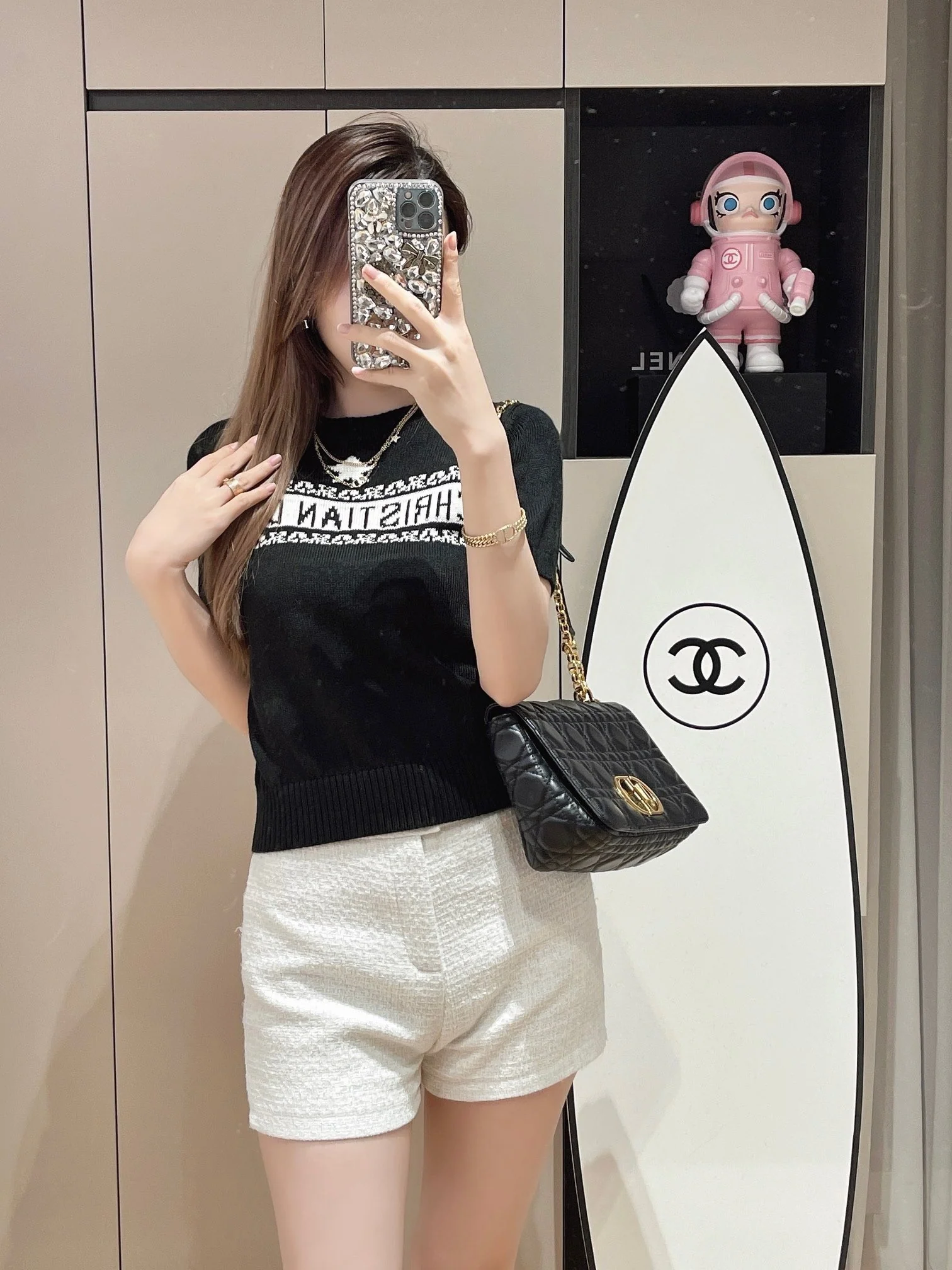 Dior 2403-24 Новинка ранней весны, рукава жаккардовые, короткие, черный