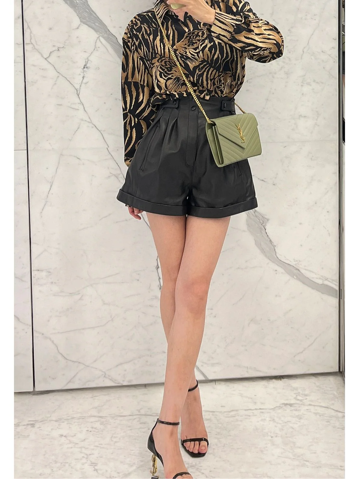 YSL Monogram Caviar WOC Avocado Green Gold Buckle 22cm 1